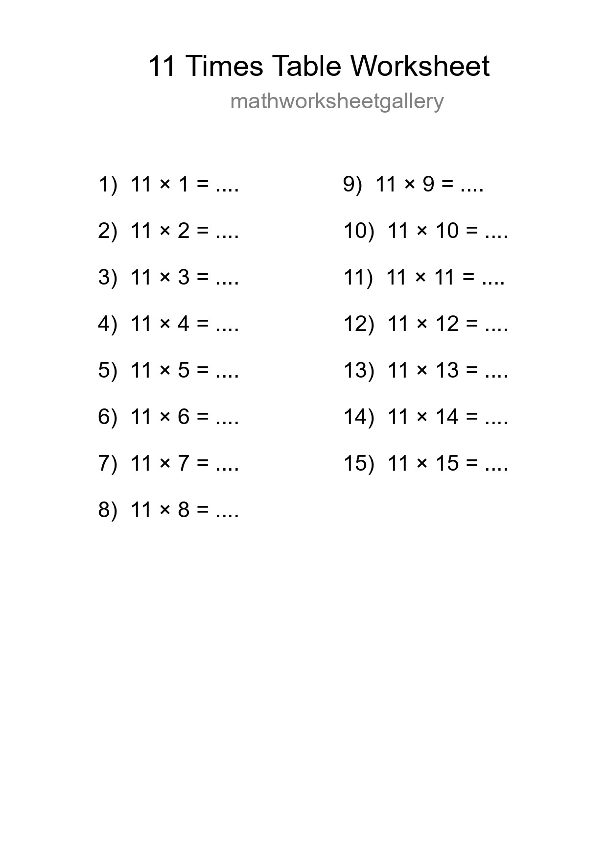 11 Times Table Worksheet For Grade 4 With Answers - Part 259