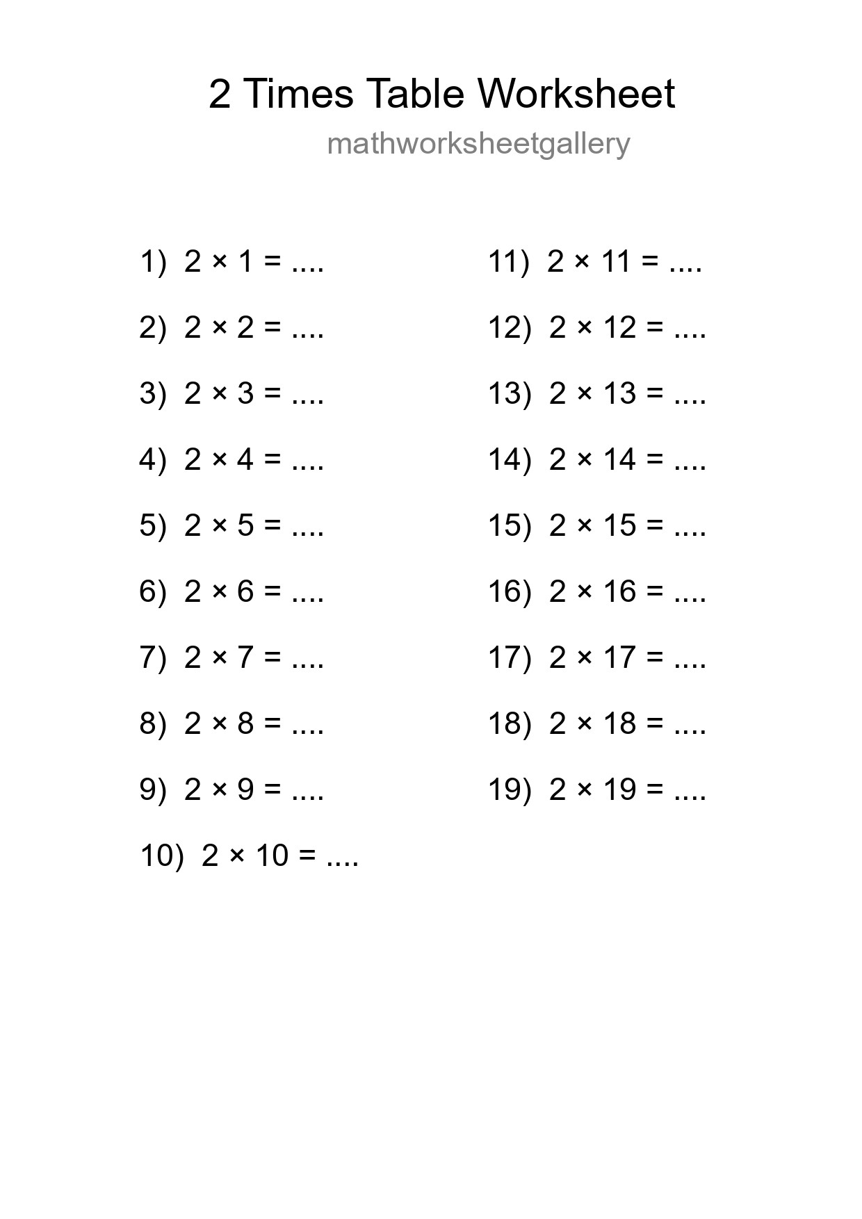 2 Times Table Worksheet For Grade 2 With Answers - Part 219