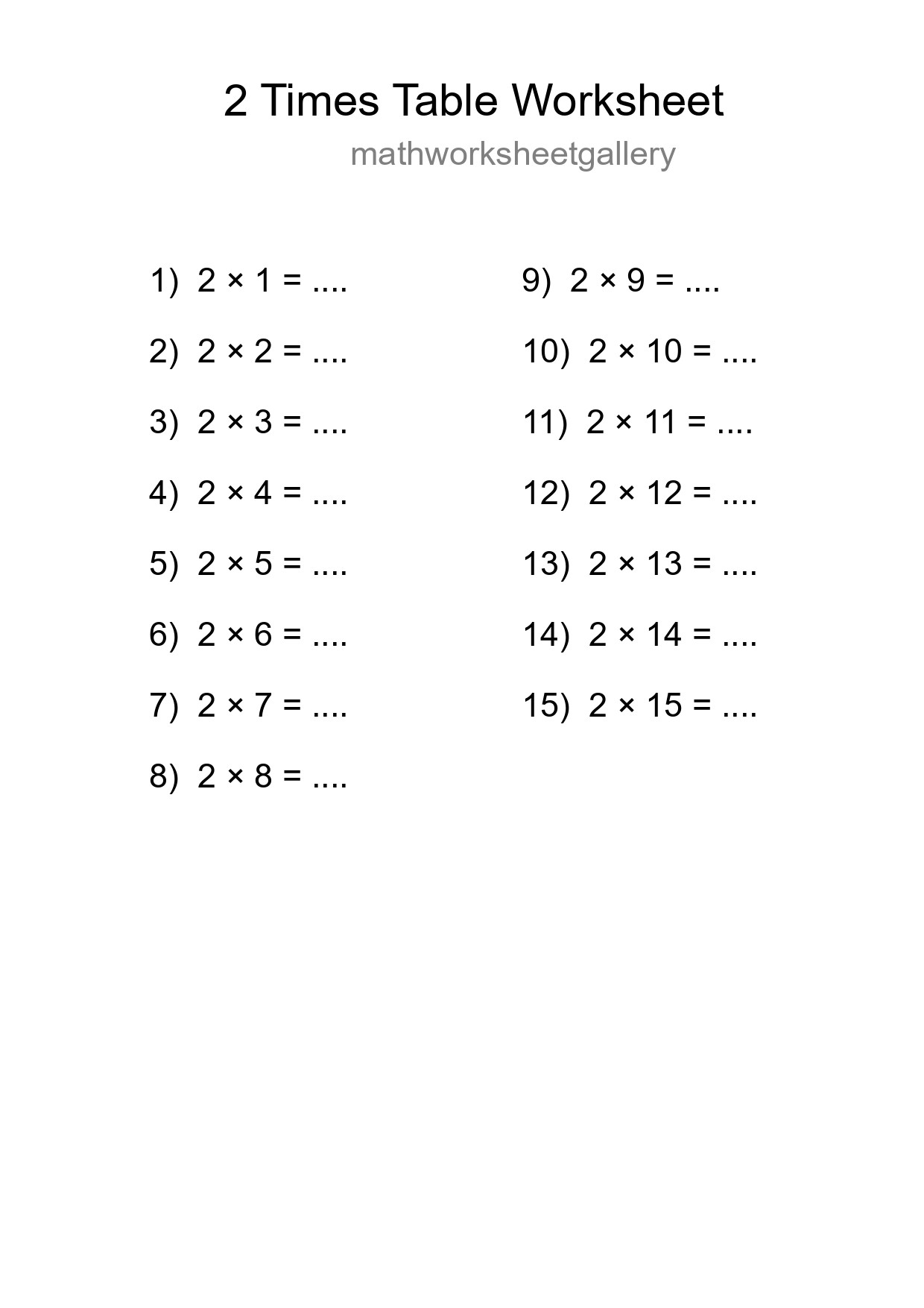 2 Times Table Worksheet For Grade 2 With Answers - Part 49