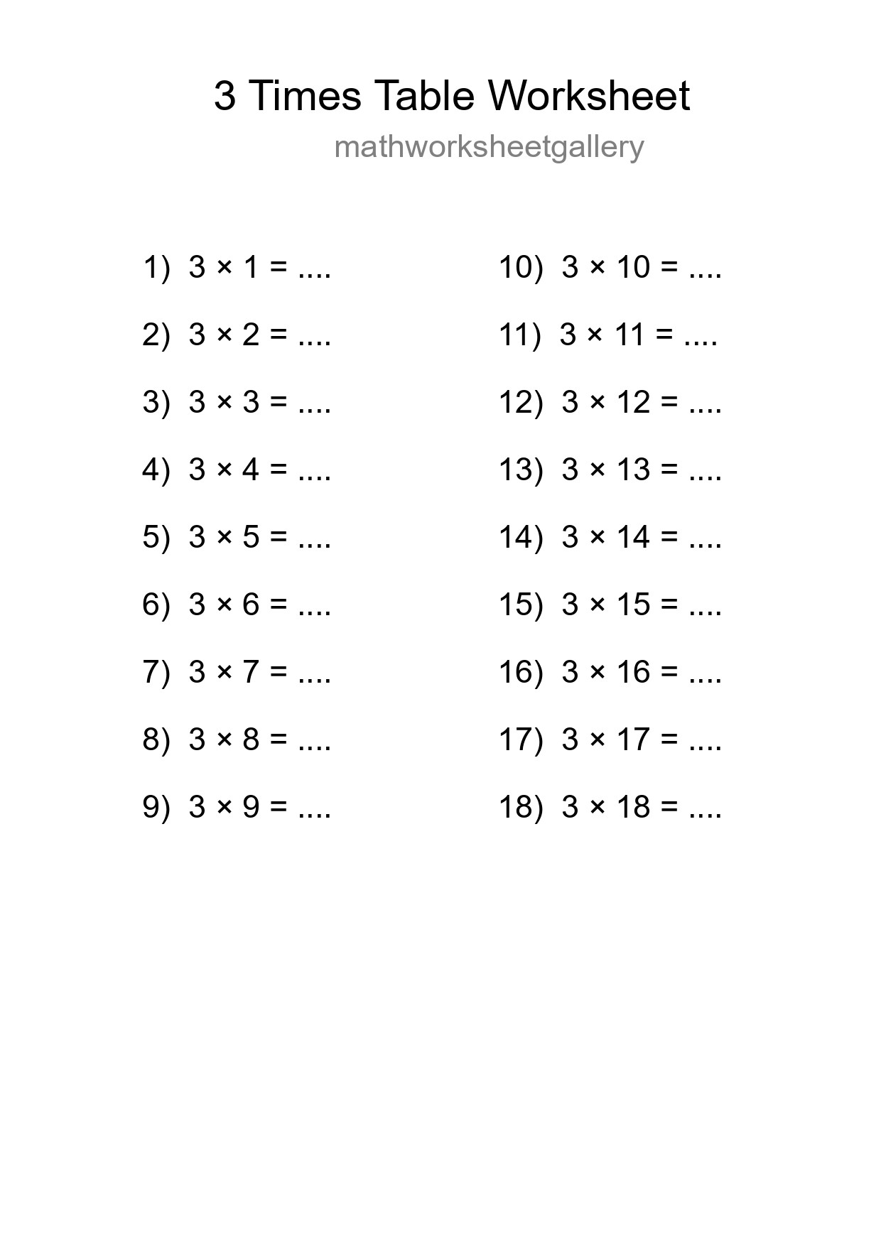 3 Times Table Worksheet For Grade 2 With Answers - Part 79