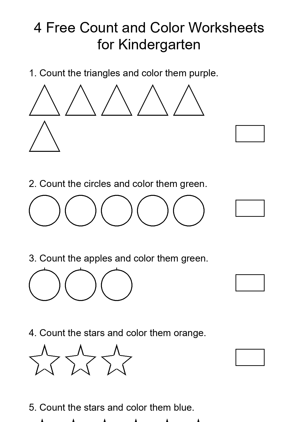 4 Free Count and Color Worksheets for Kindergarten