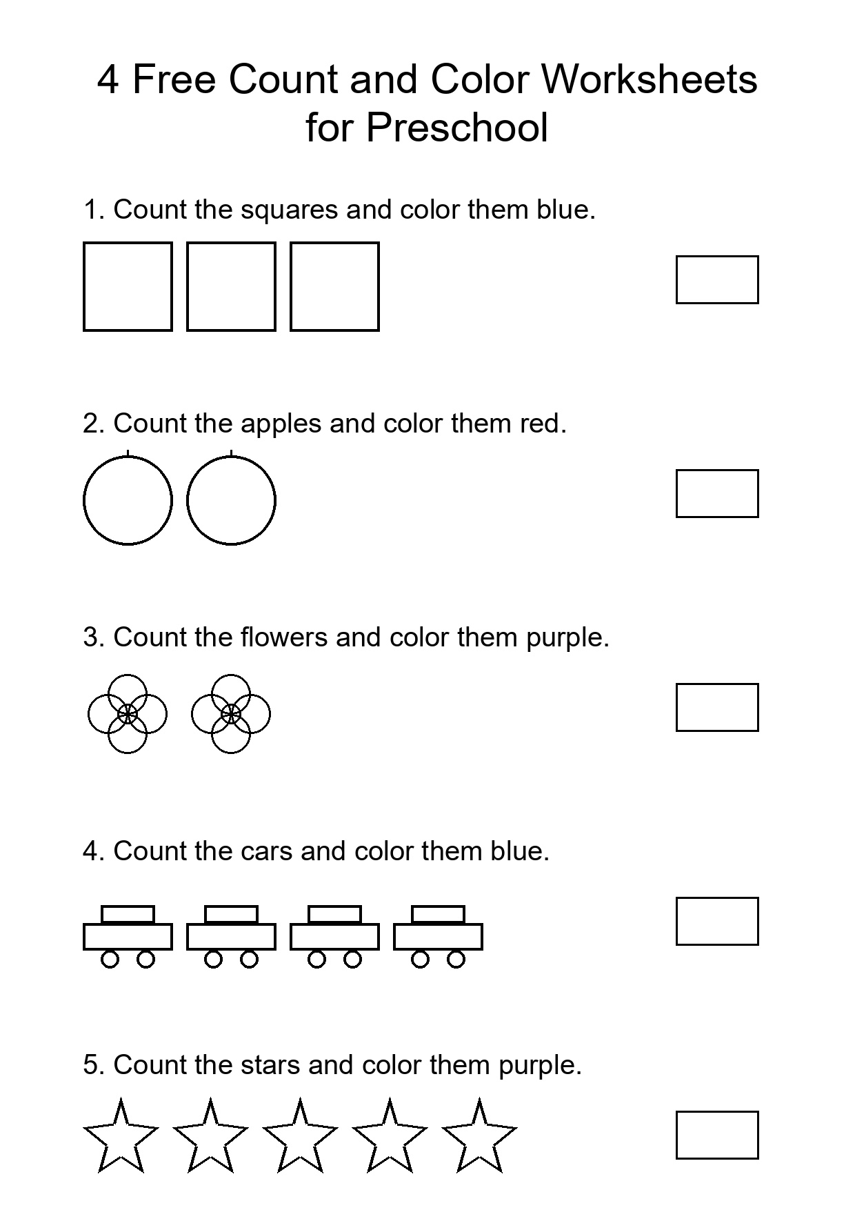 4 Free Count and Color Worksheets for Preschool