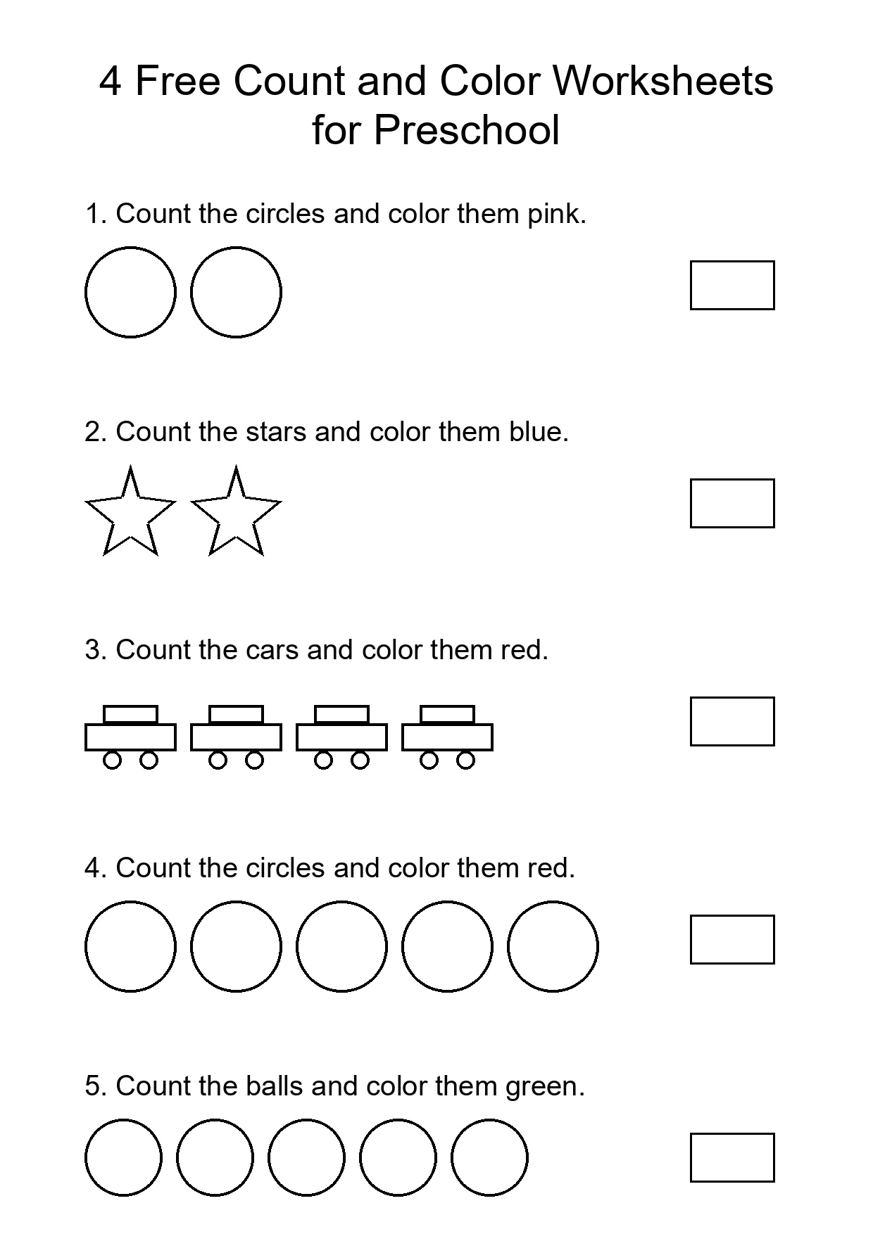 4 Free Count and Color Worksheets for Preschool