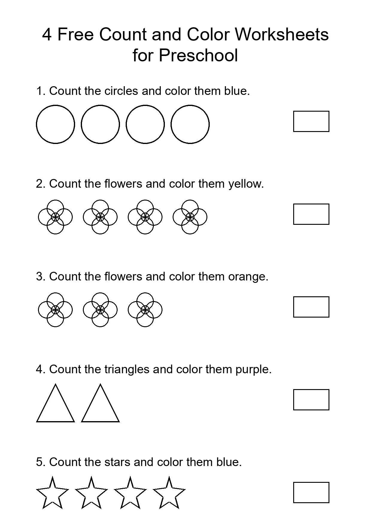 4 Free Count and Color Worksheets for Preschool