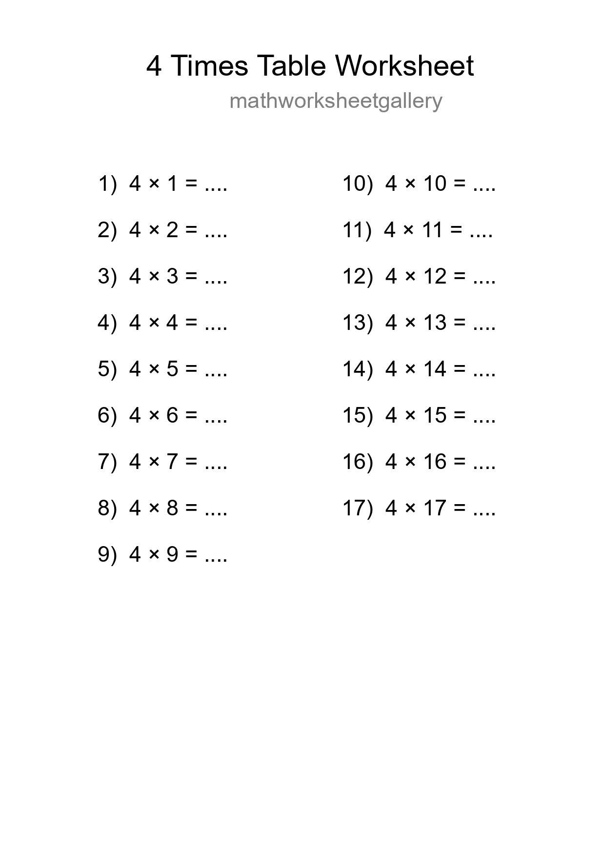 4 Times Table Worksheet For Grade 2 With Answers - Part 139