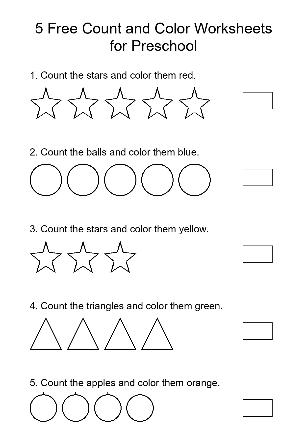 5 Free Count and Color Worksheets for Preschool