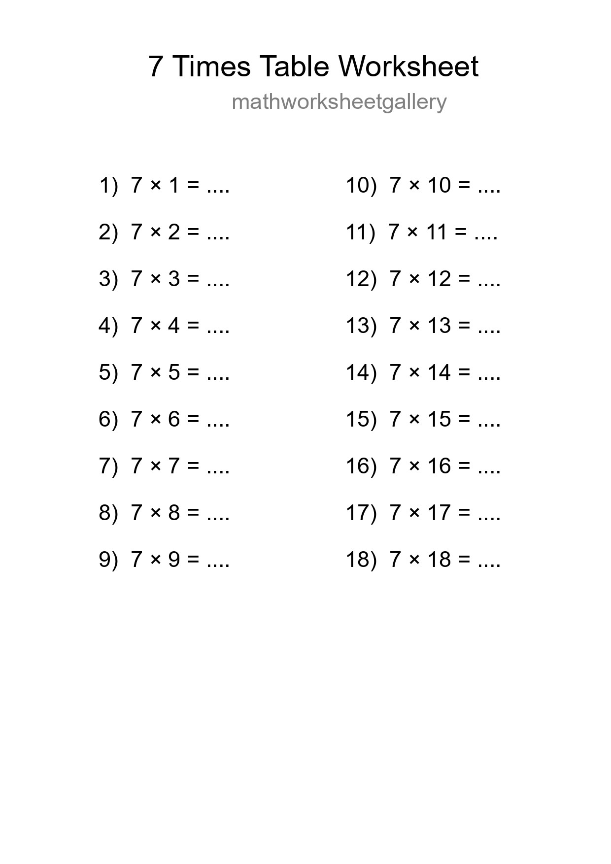 7 Times Table Worksheet For Grade 3 With Answers - Part 59