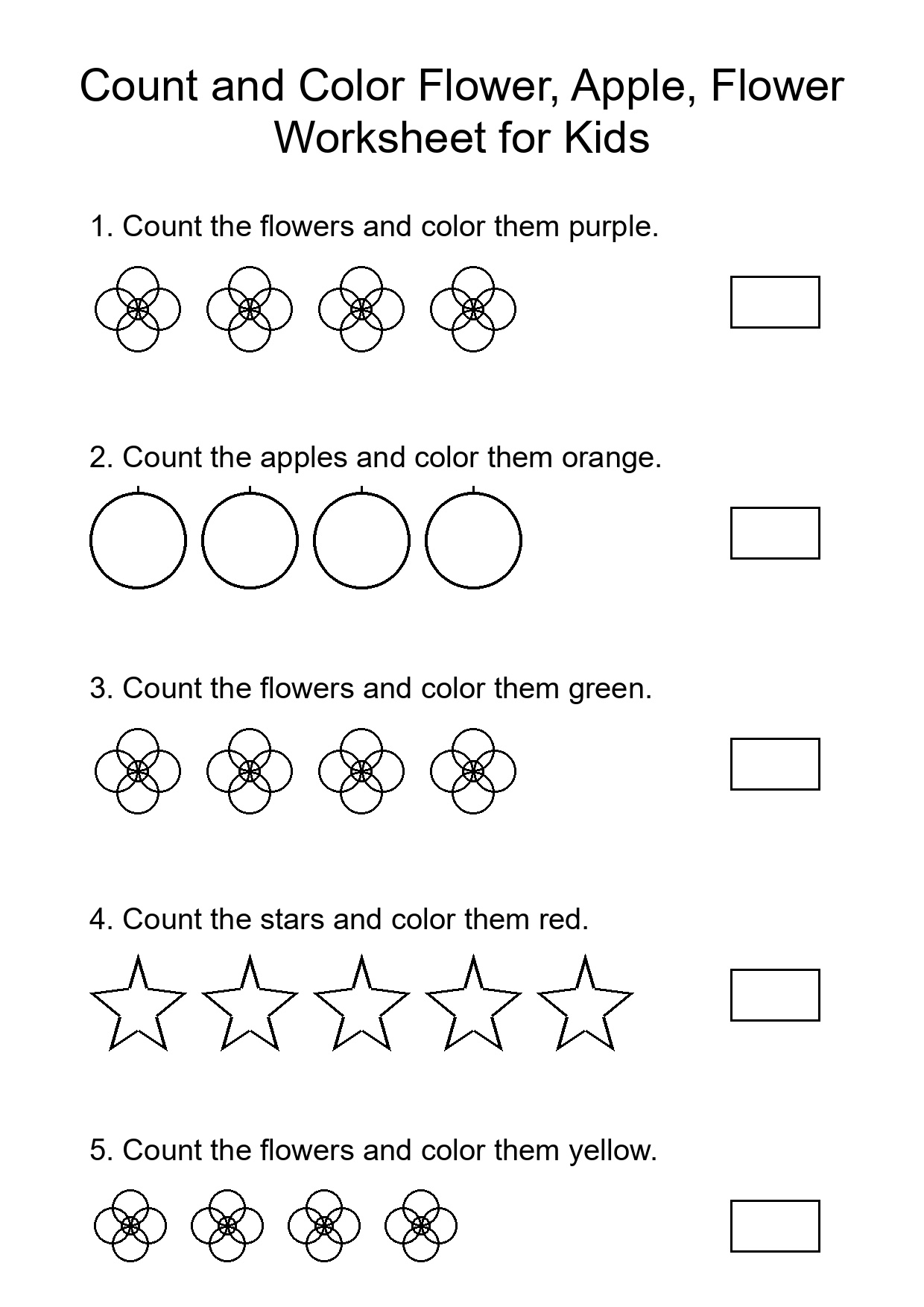 Count and Color Flower, Apple, Flower Worksheet for Kids