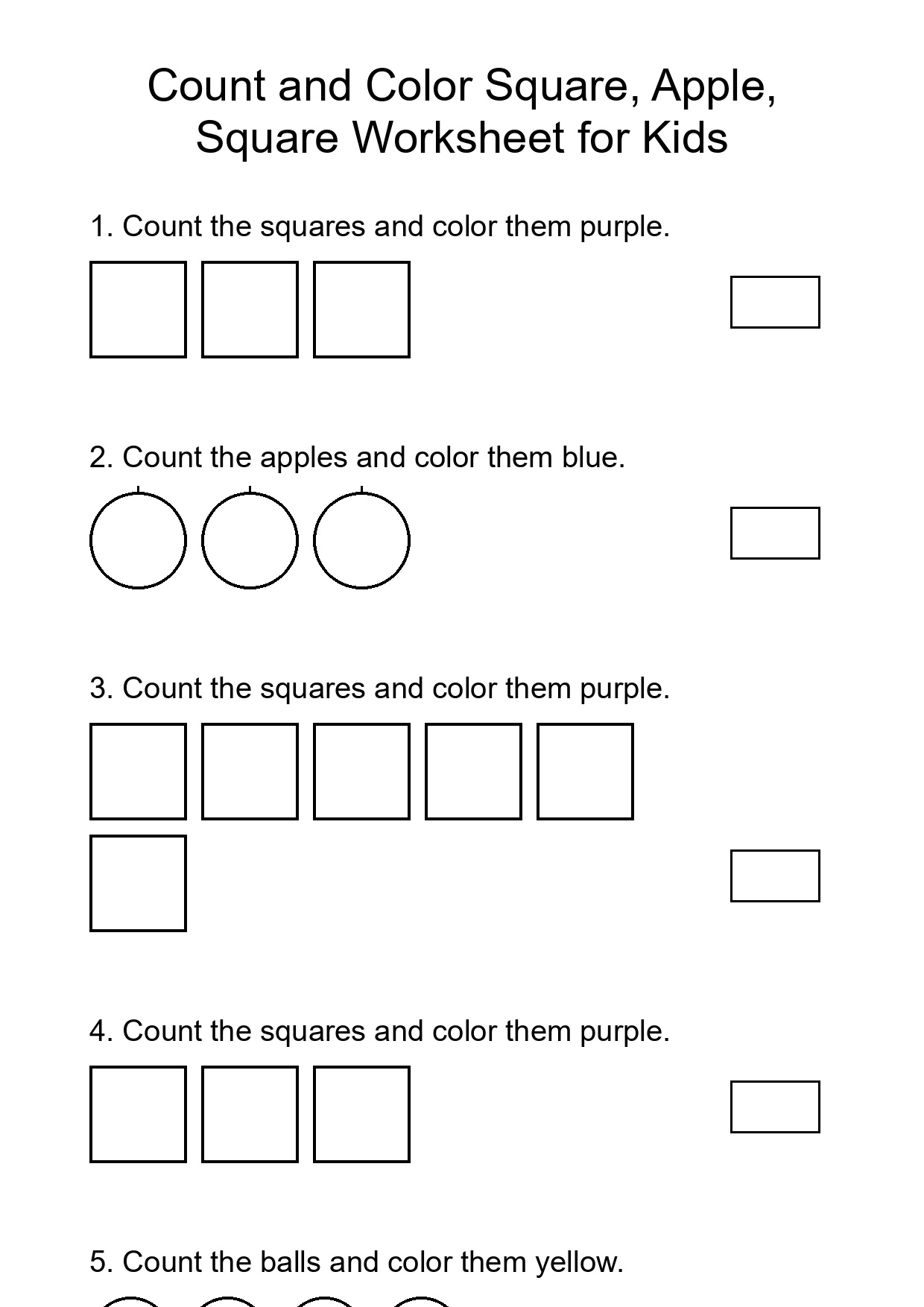 Count and Color Square, Apple, Square Worksheet for Kids