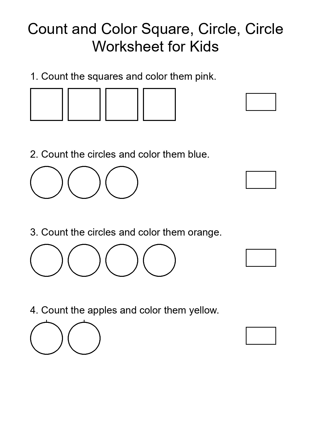 Count and Color Square, Circle, Circle Worksheet for Kids