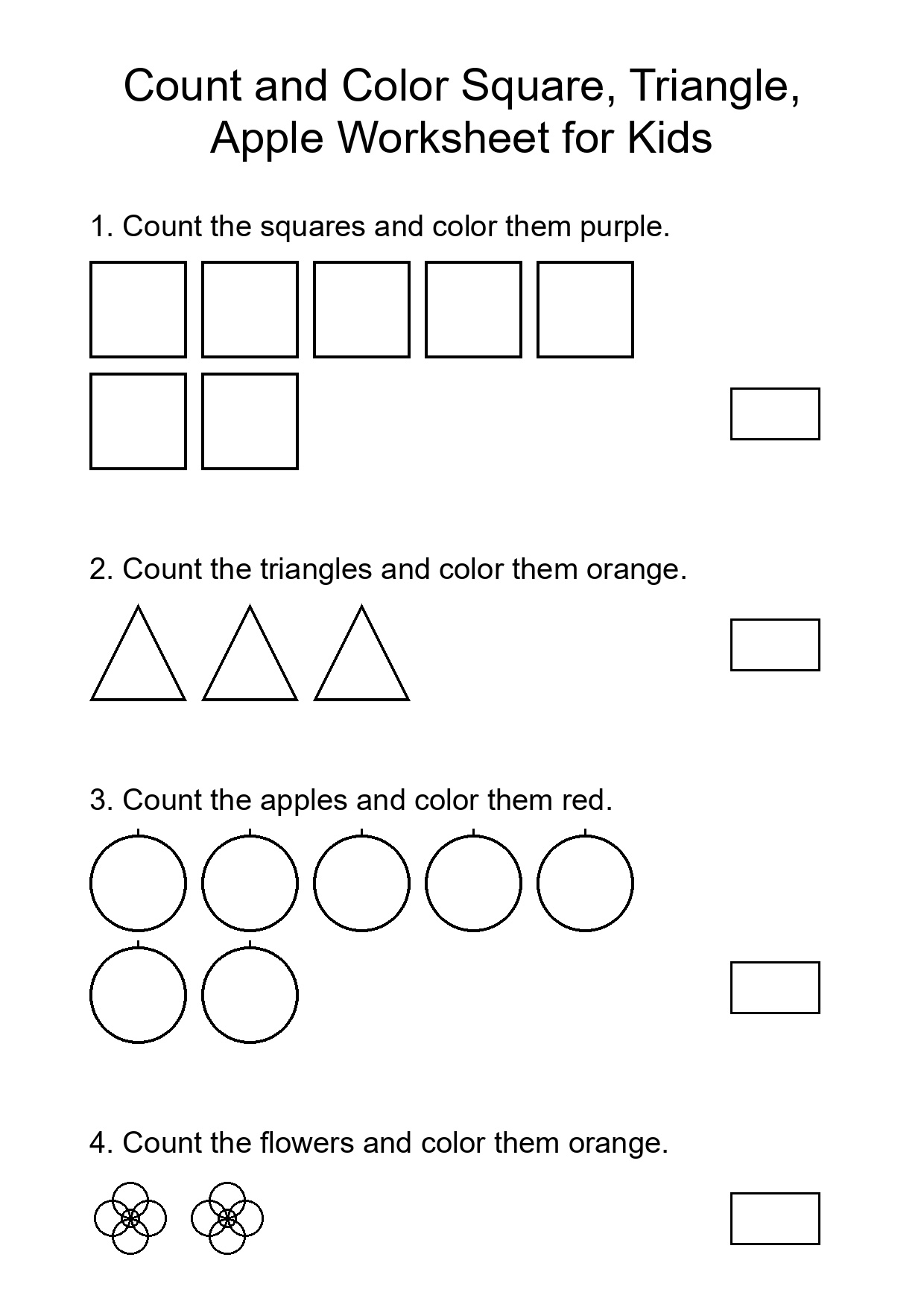 Count and Color Square, Triangle, Apple Worksheet for Kids