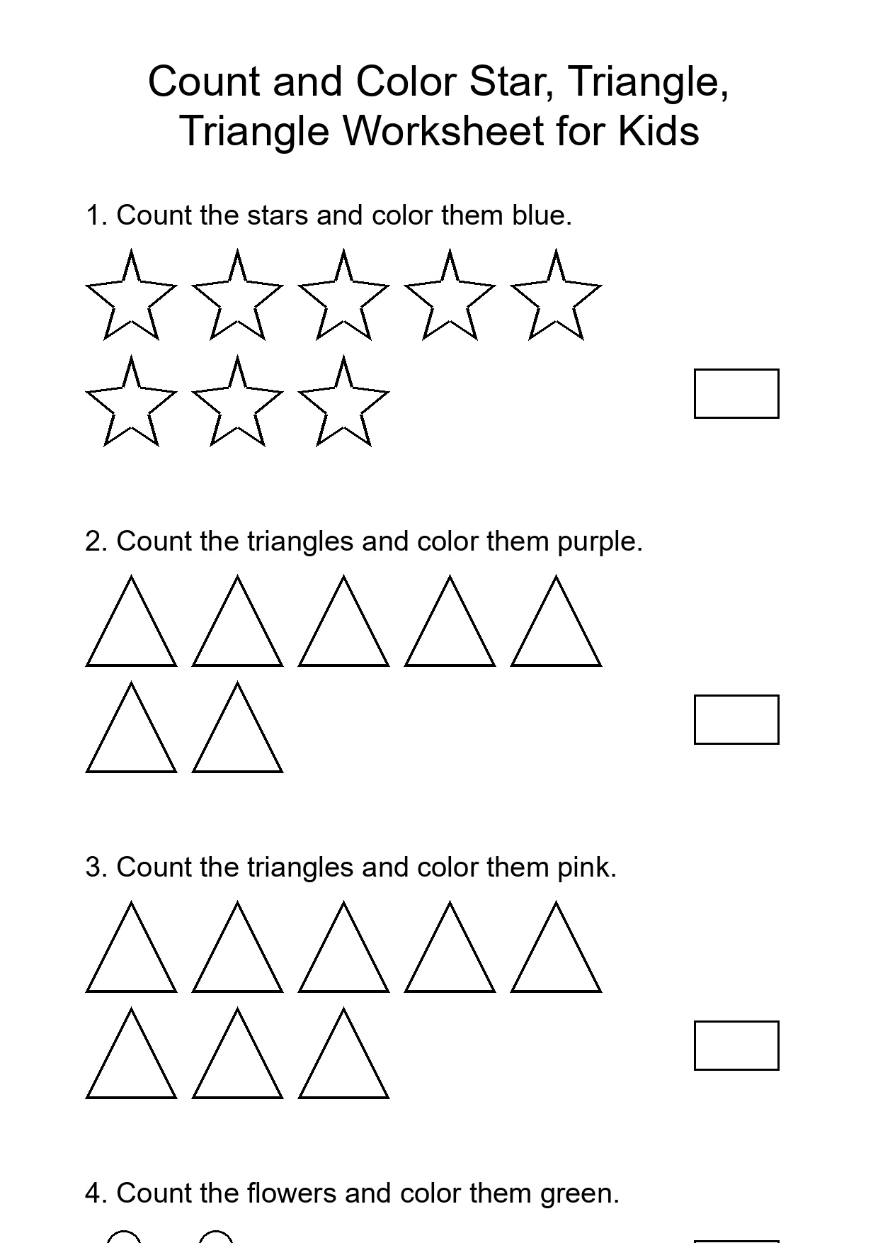 Count and Color Star, Triangle, Triangle Worksheet for Kids