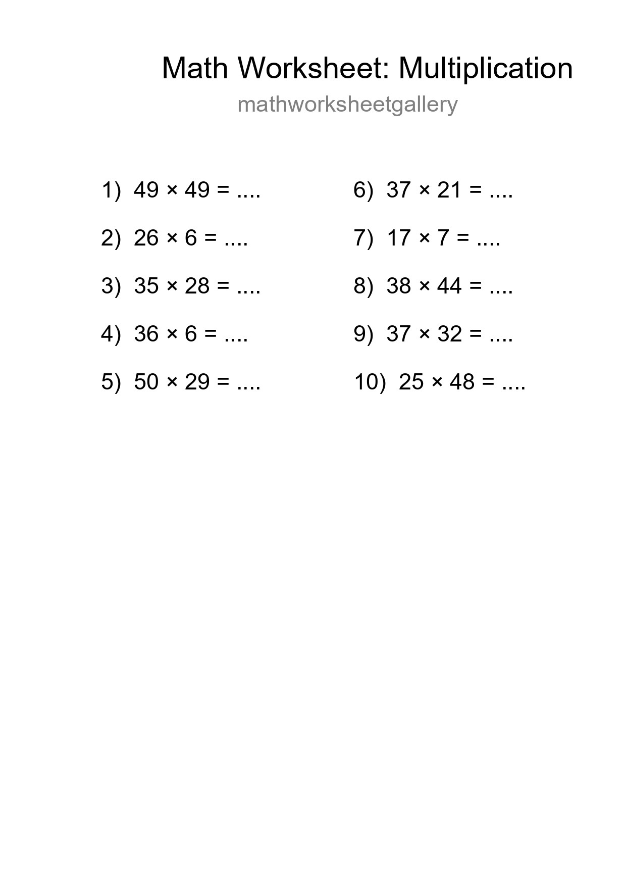 Free 10 Multiplication Math Worksheet For Grade 2 - Part 257