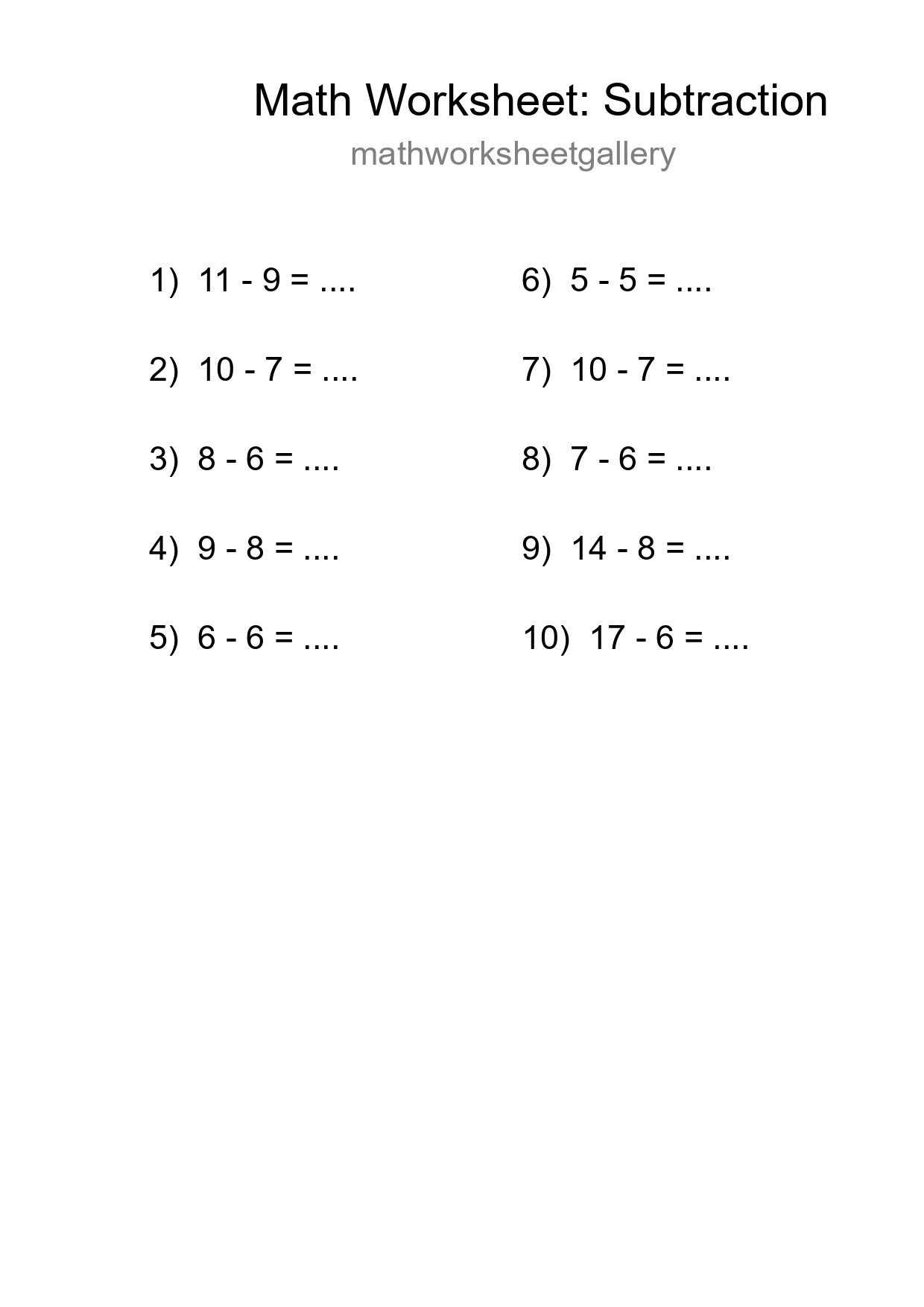 Free 10 Subtraction Math Worksheet For Grade 2 - Part 168