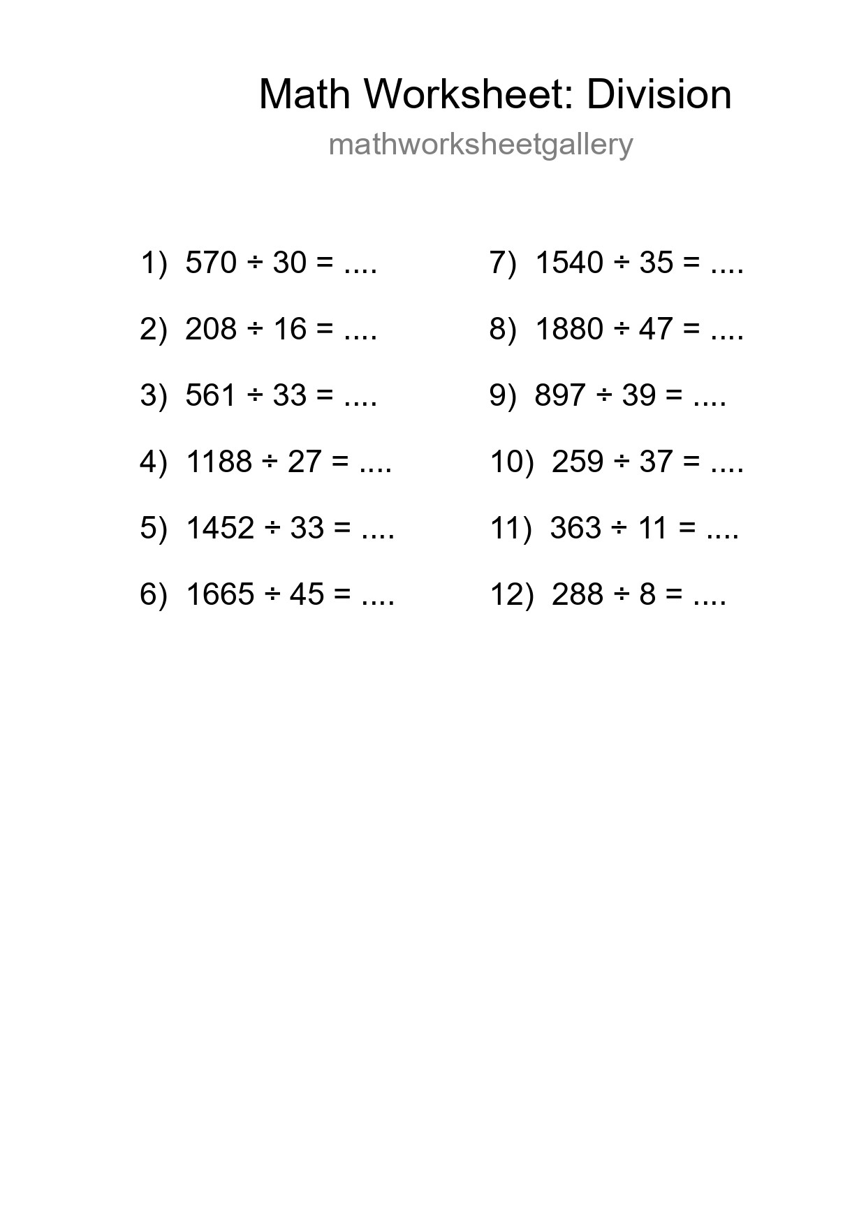 Free 12 Division Math Worksheet For Grade 2 With Answers - Part 274