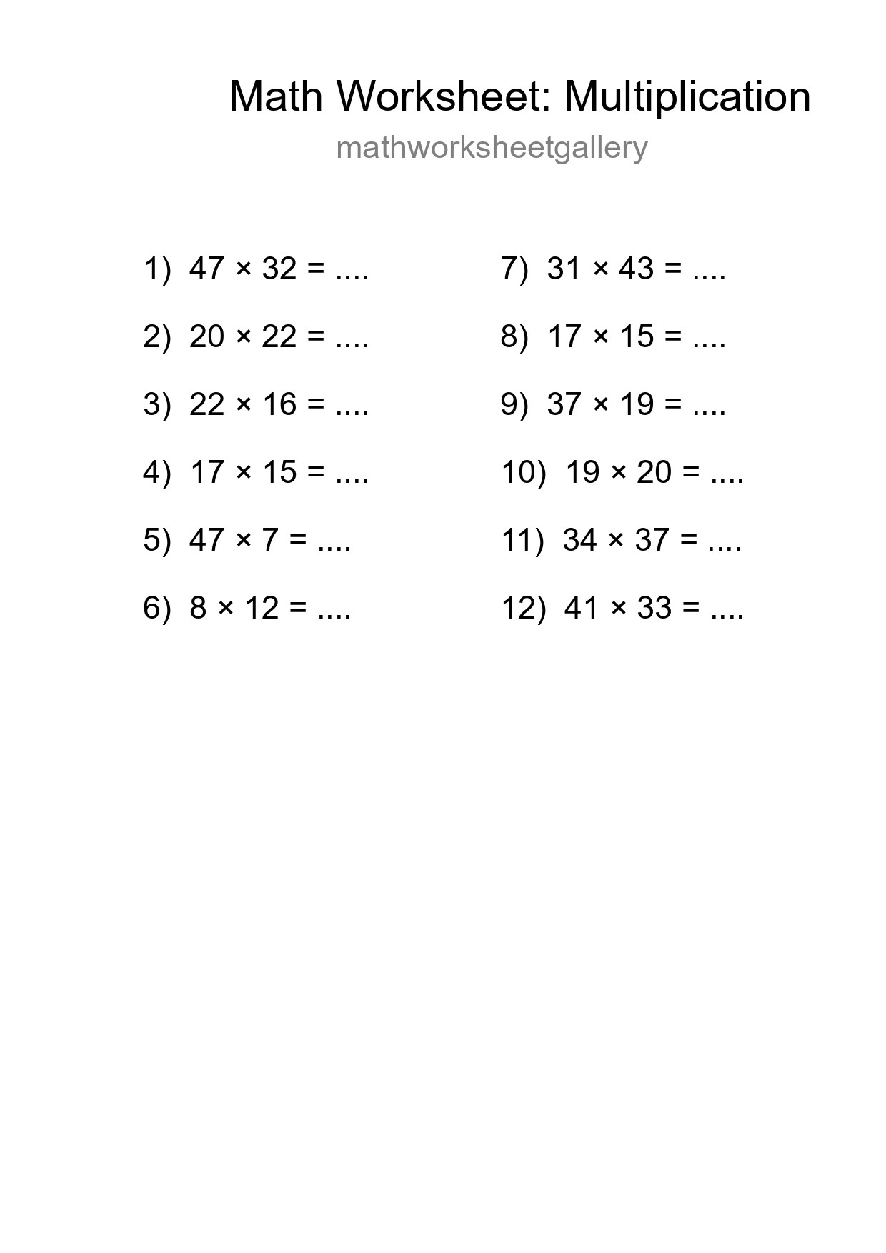 Free 12 Multiplication Math Worksheet For Grade 2 - Part 287