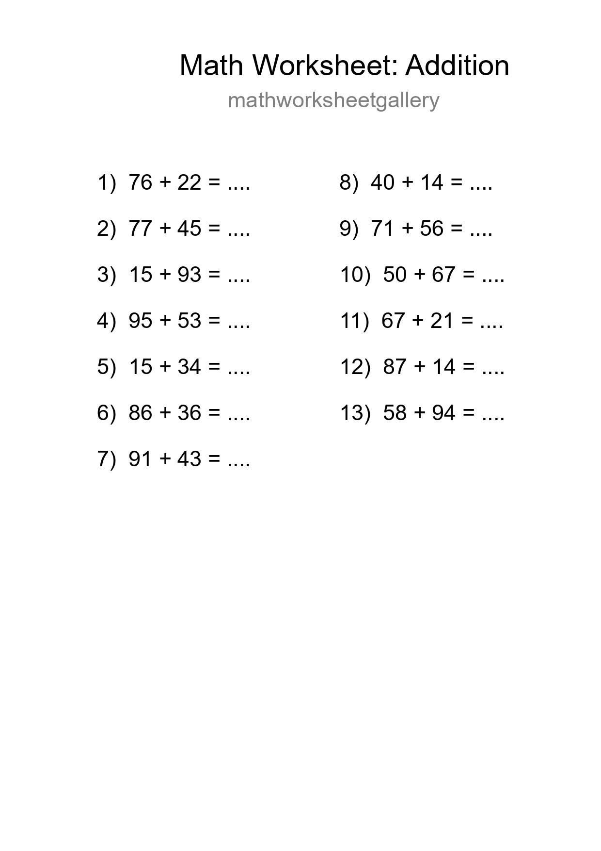 Free 13 Addition Math Worksheet For Grade 3 With Answers - Part 241