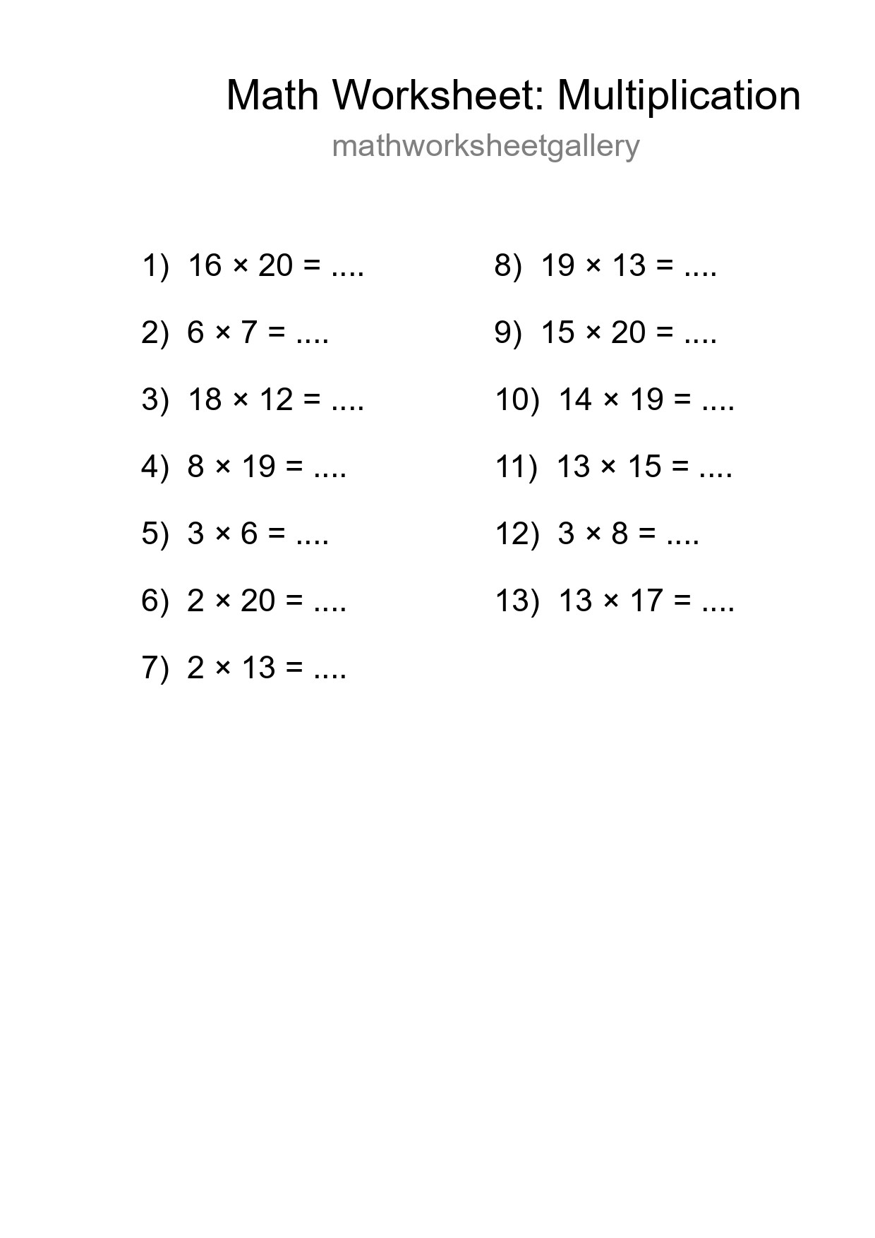 Free 13 Multiplication Math Worksheet For Grade 2 - Part 157