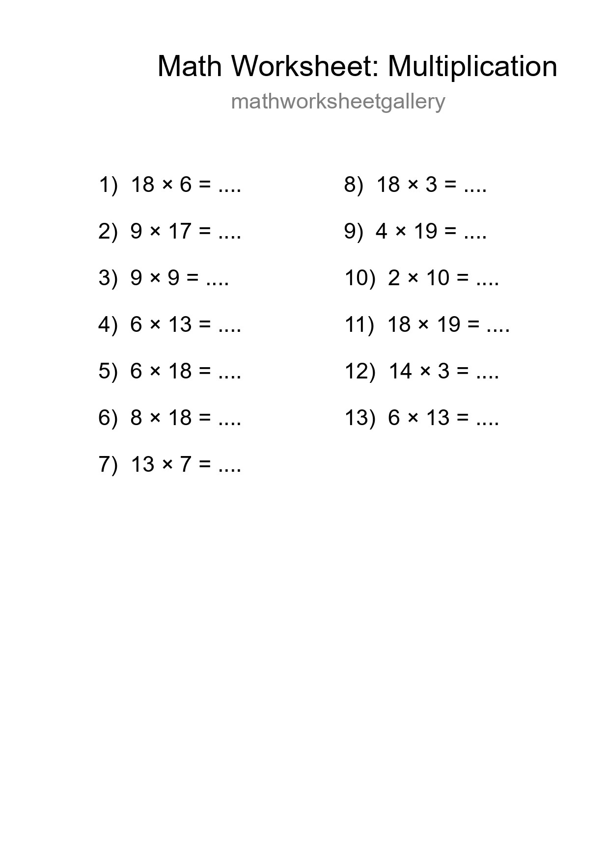 Free 13 Multiplication Math Worksheet For Grade 2 With Answers - Part 227