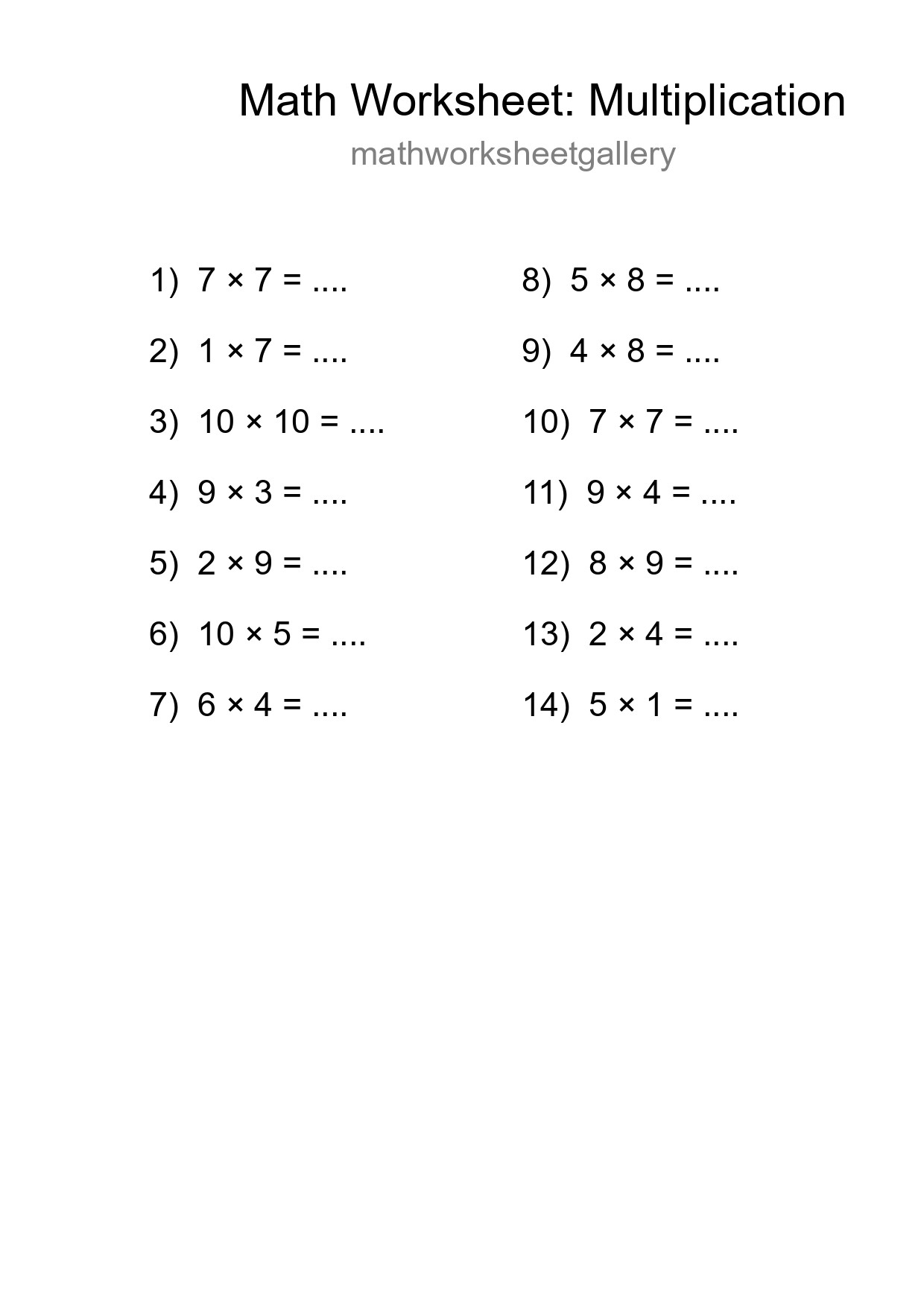 Free 14 Multiplication Math Worksheet For Grade 1 - Part 217