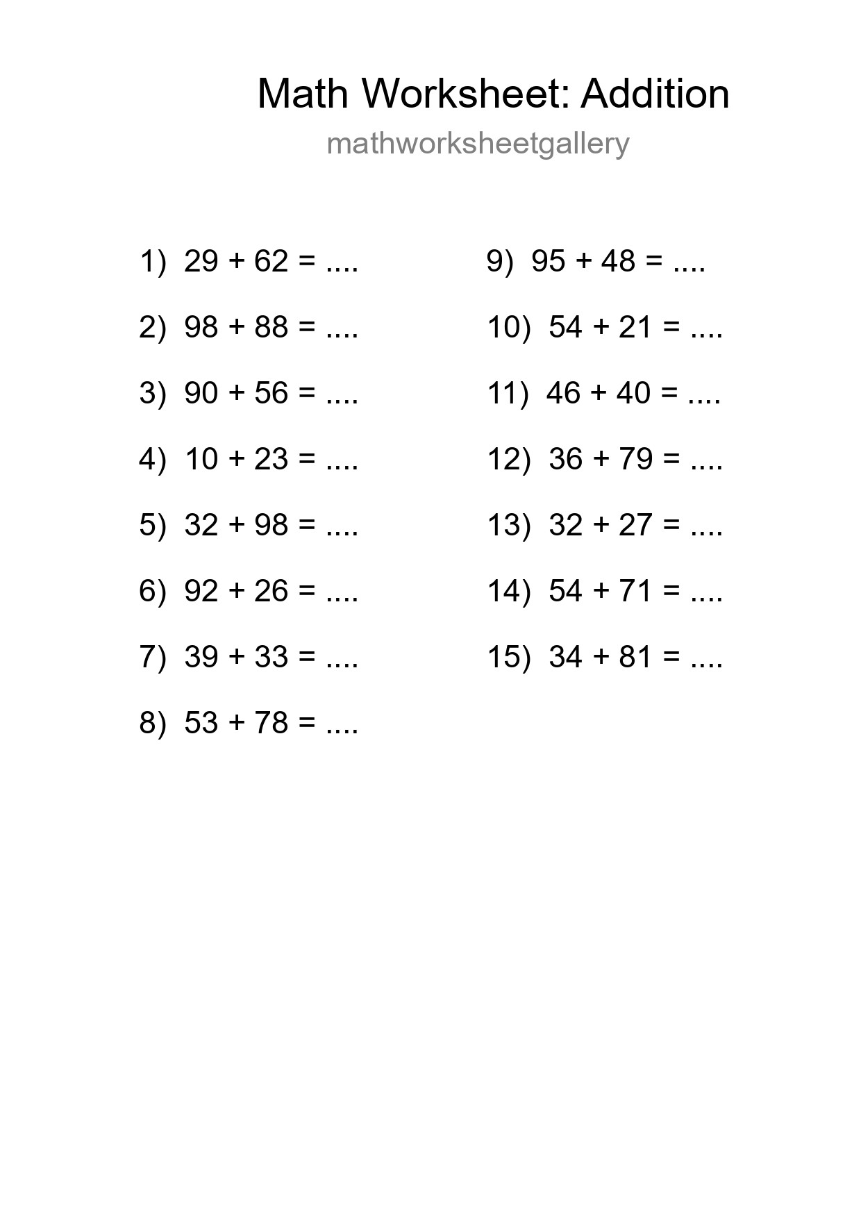 Free 15 Addition Math Worksheet For Grade 3 With Answers - Part 151