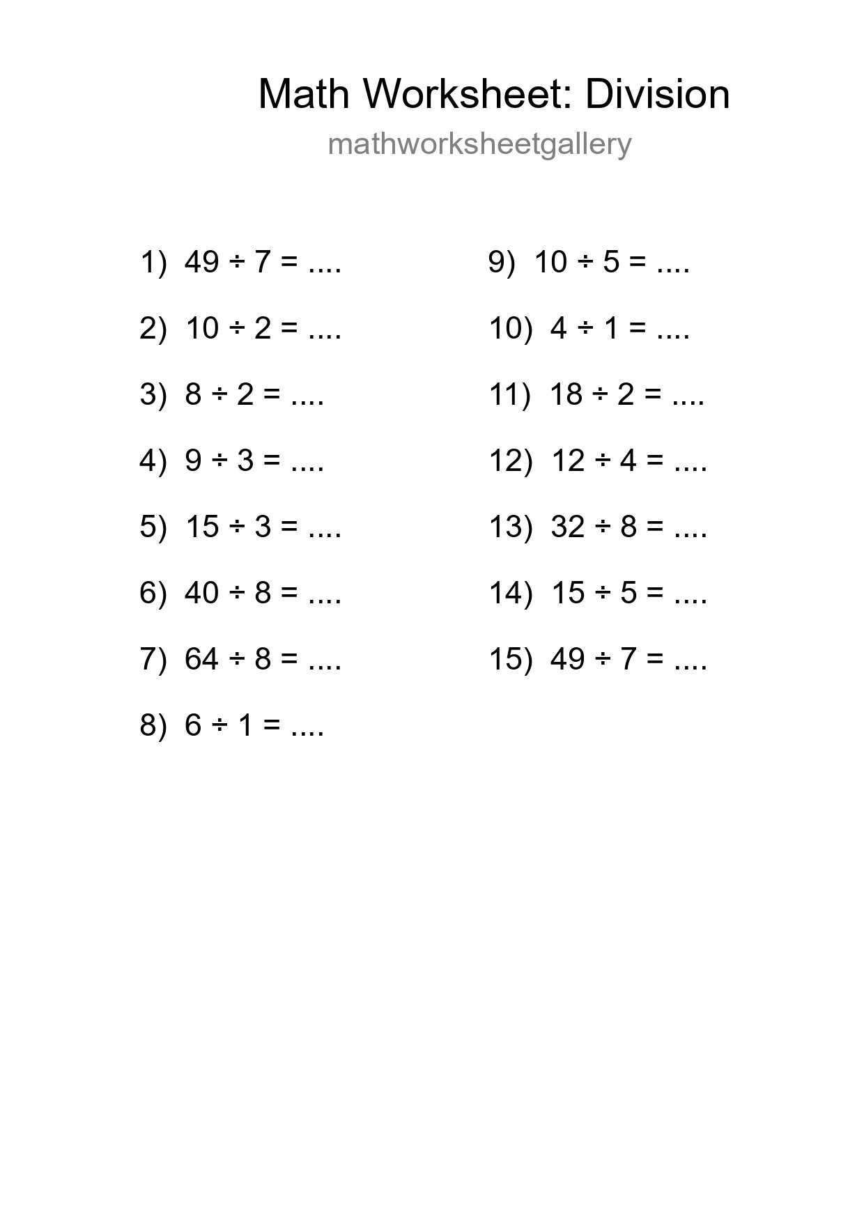 Free 15 Division Math Worksheet For Grade 1 - Part 154