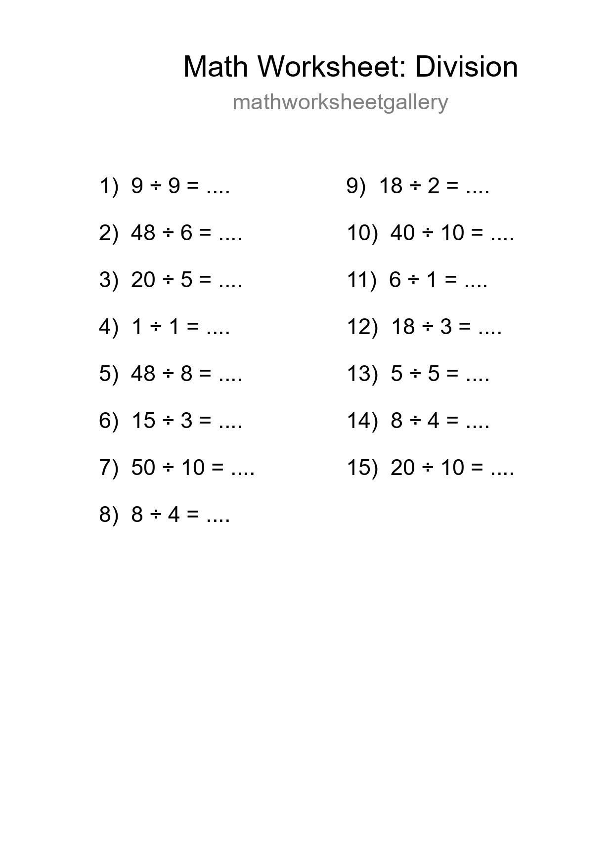 Free 15 Division Math Worksheet For Grade 1 - Part 84