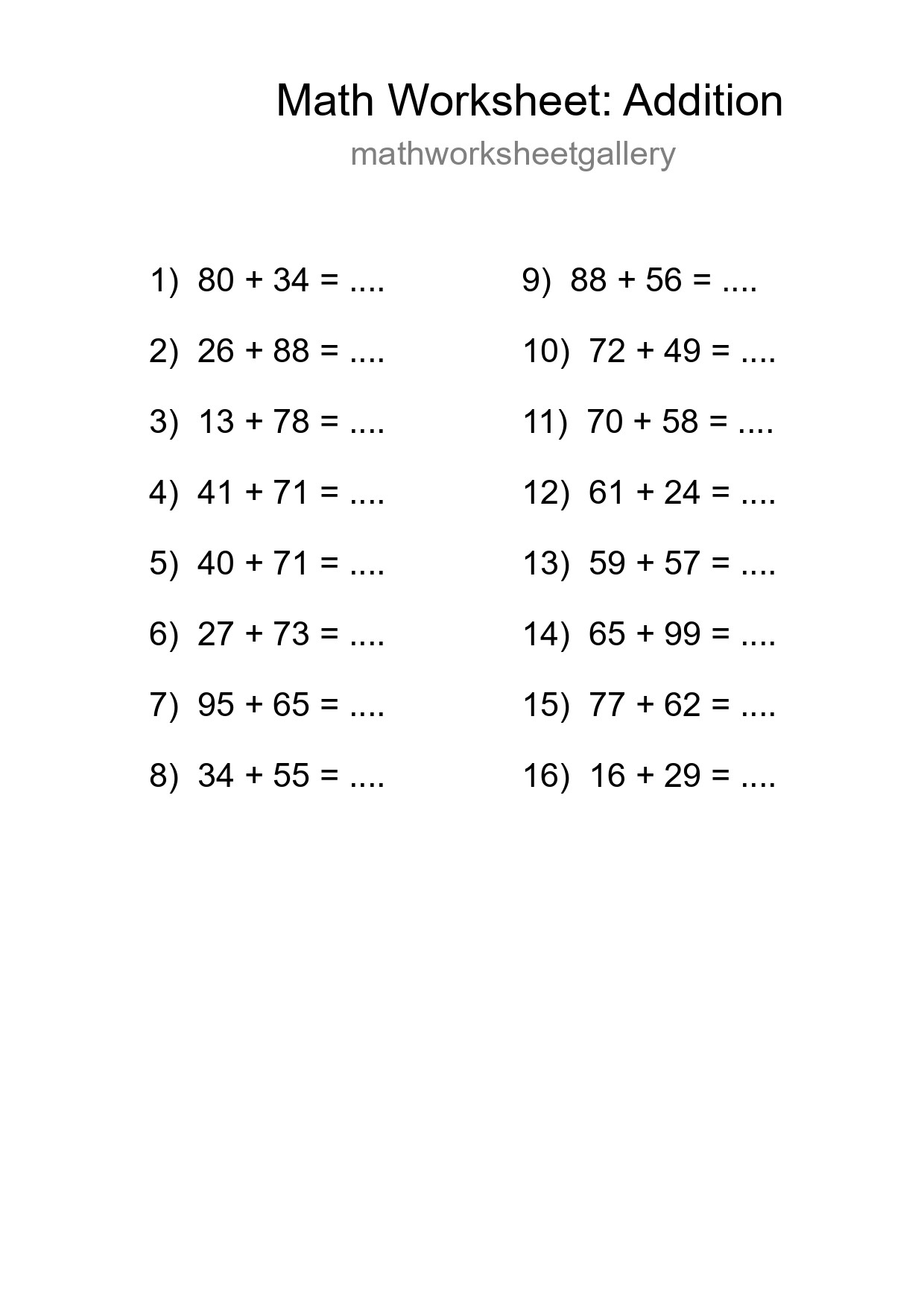 Free 16 Addition Math Worksheet For Grade 3 With Answers - Part 61