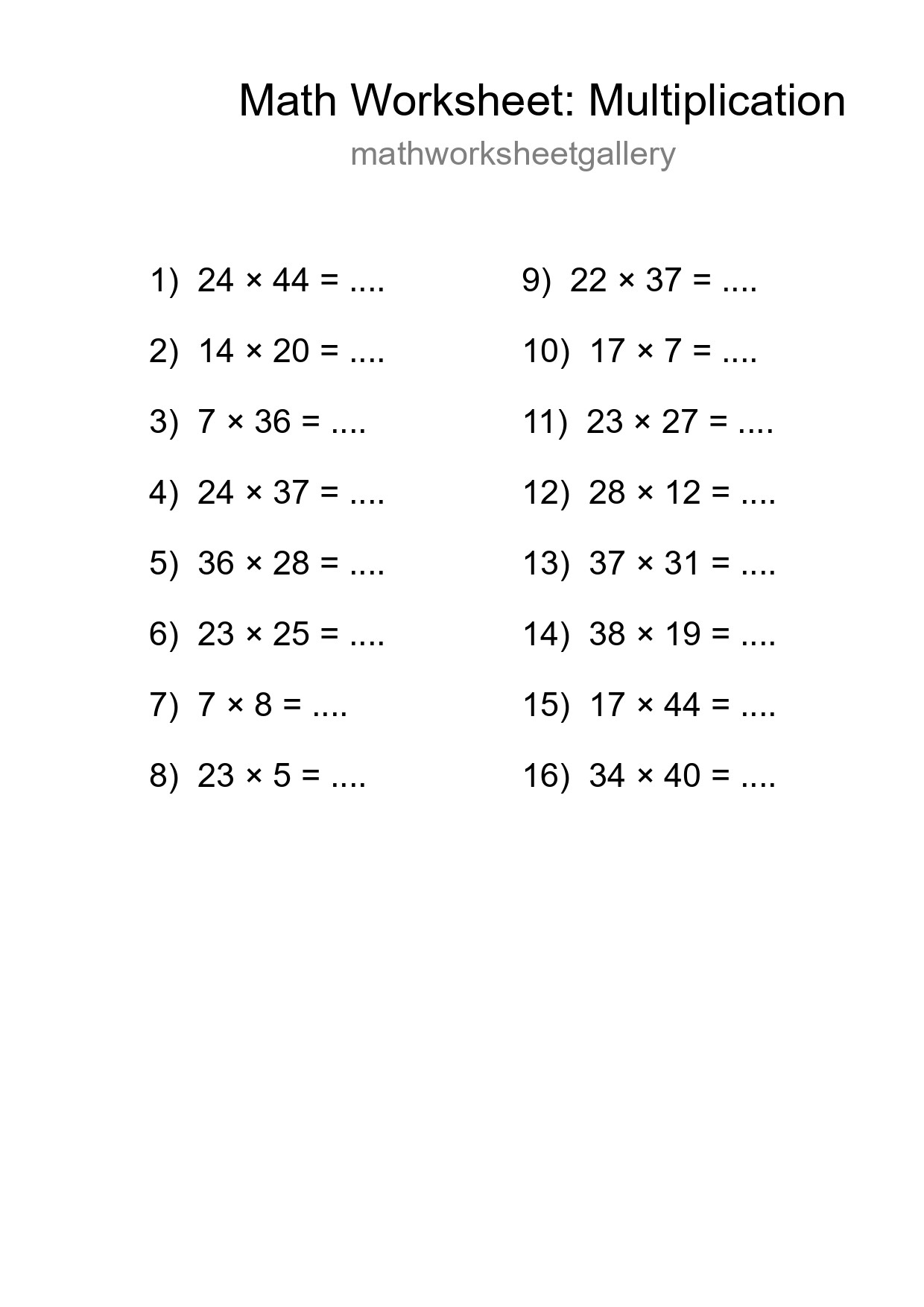 Free 16 Multiplication Math Worksheet For Grade 2 With Answers - Part 237