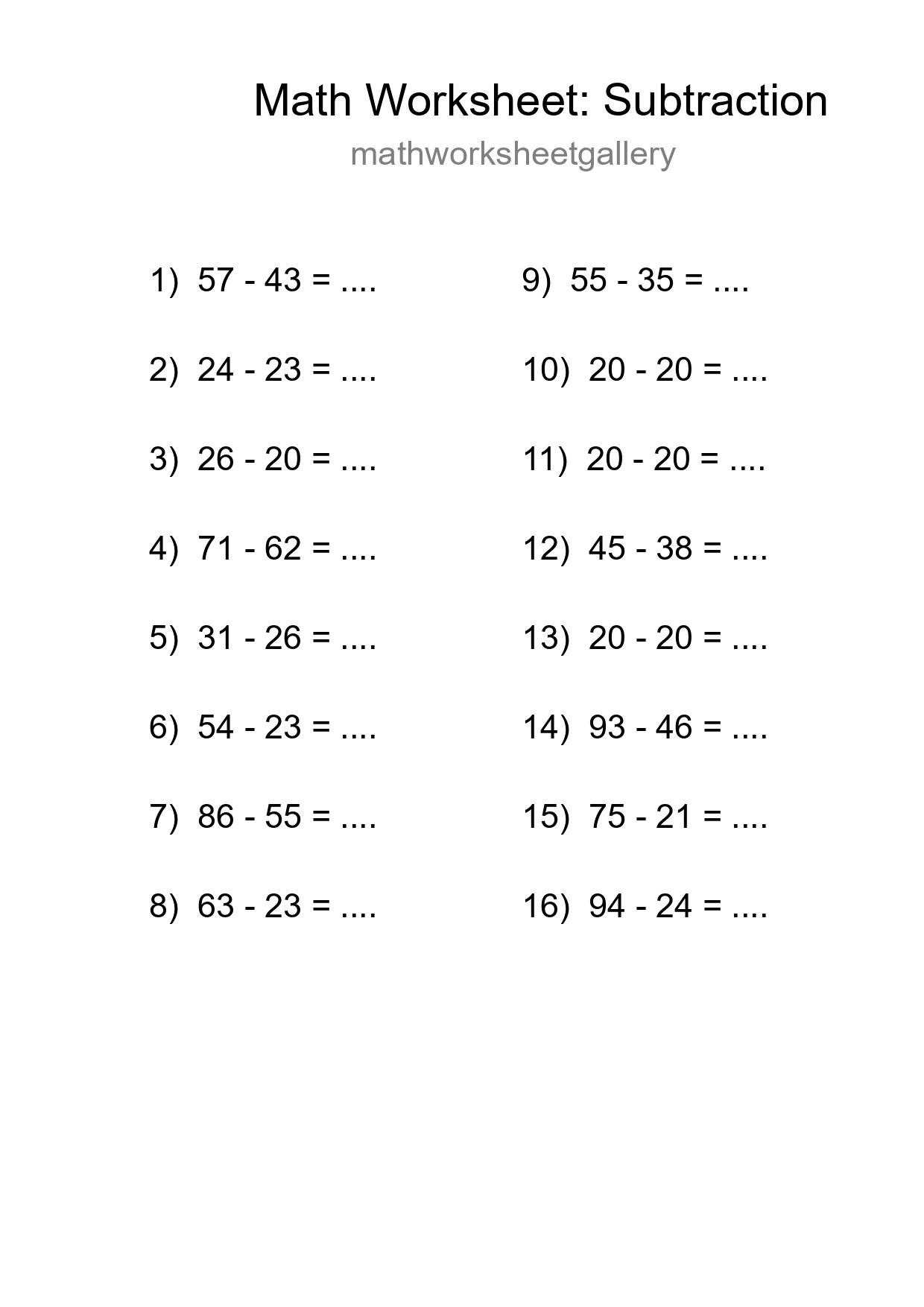Free 16 Subtraction Math Worksheet For Grade 3 With Answers - Part 278