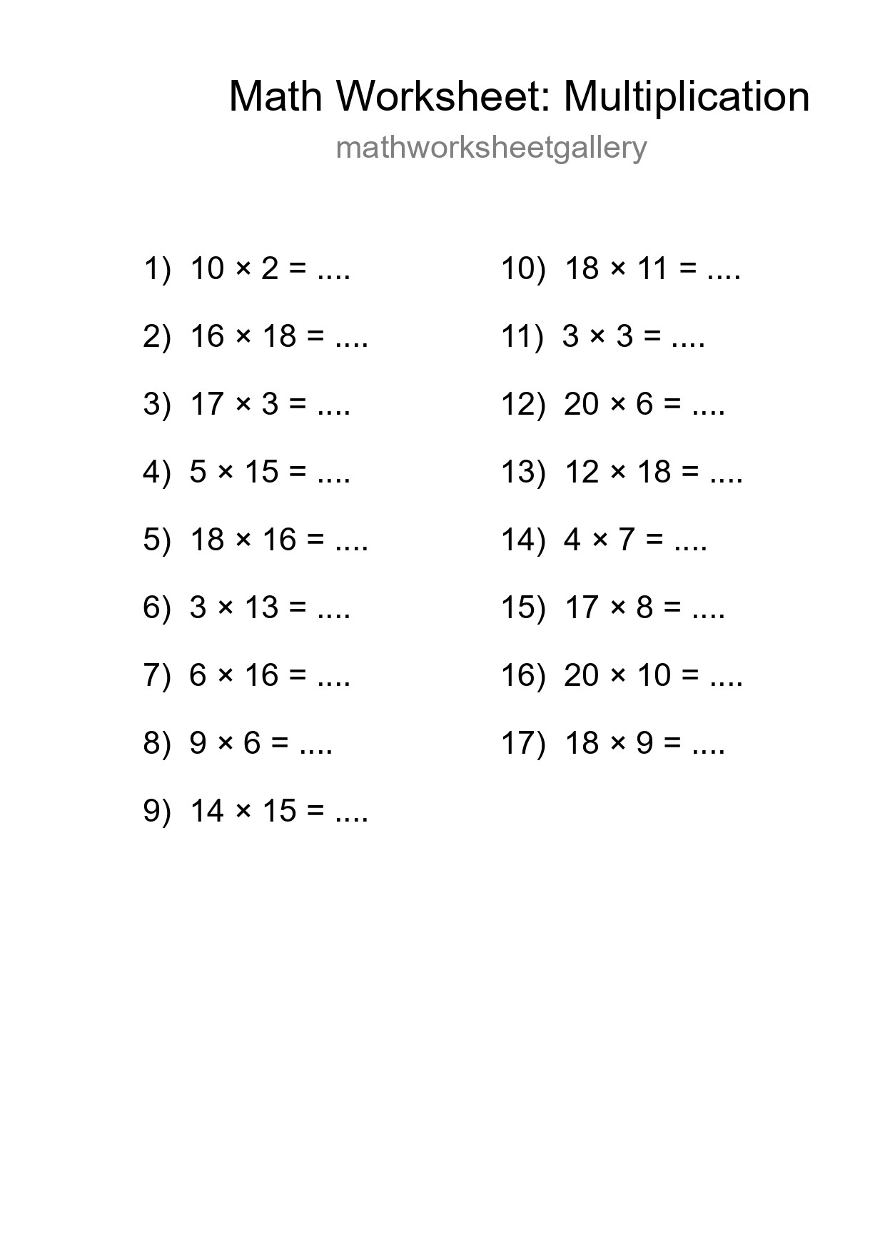 Free 17 Multiplication Math Worksheet For Grade 2 With Answers - Part 37