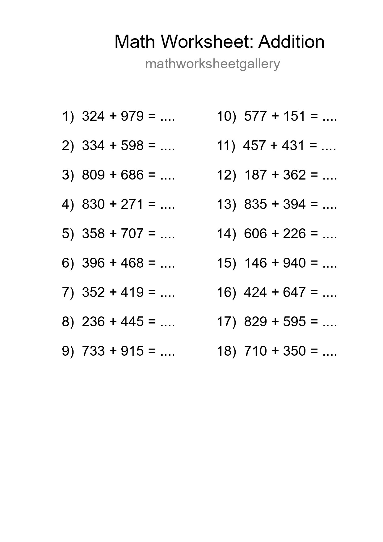 Free 18 Addition Math Worksheet For Grade 5 With Answers - Part 251