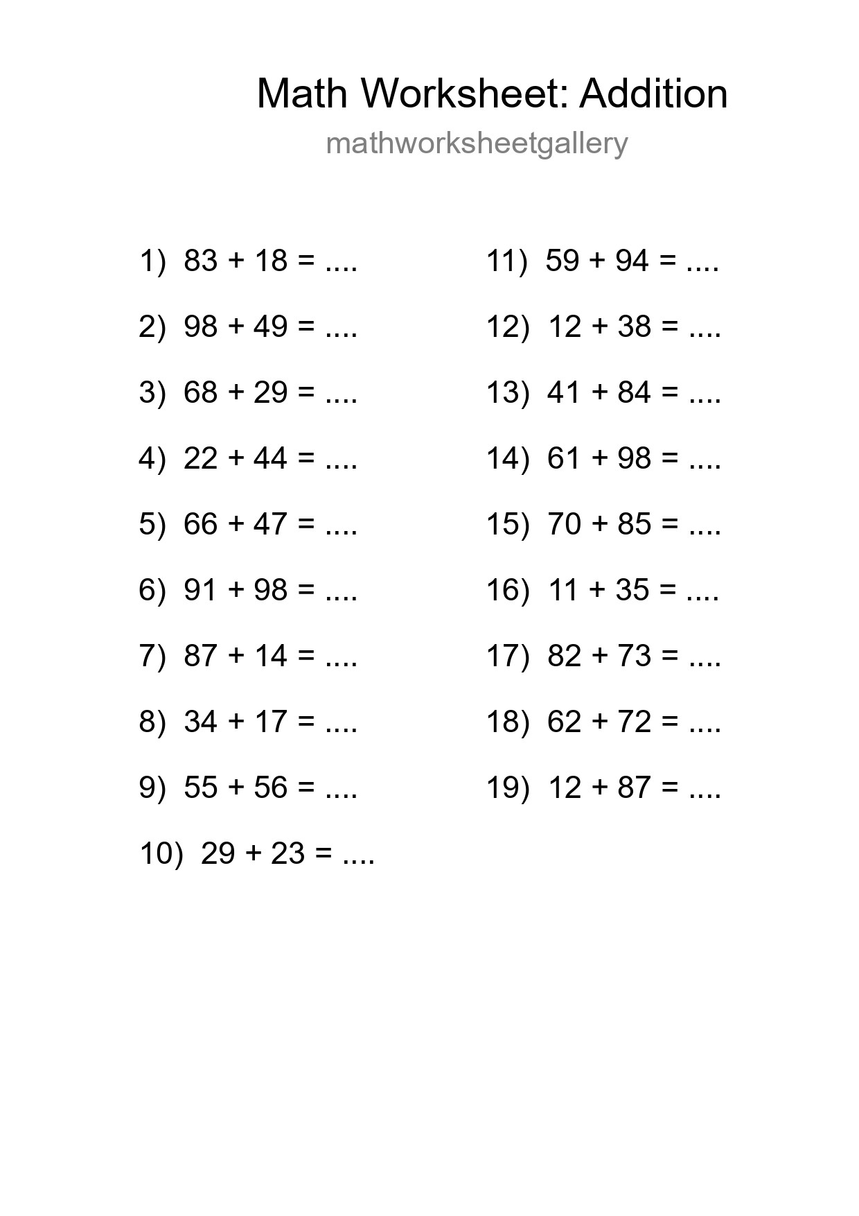 Free 19 Addition Math Worksheet For Grade 3 With Answers - Part 11