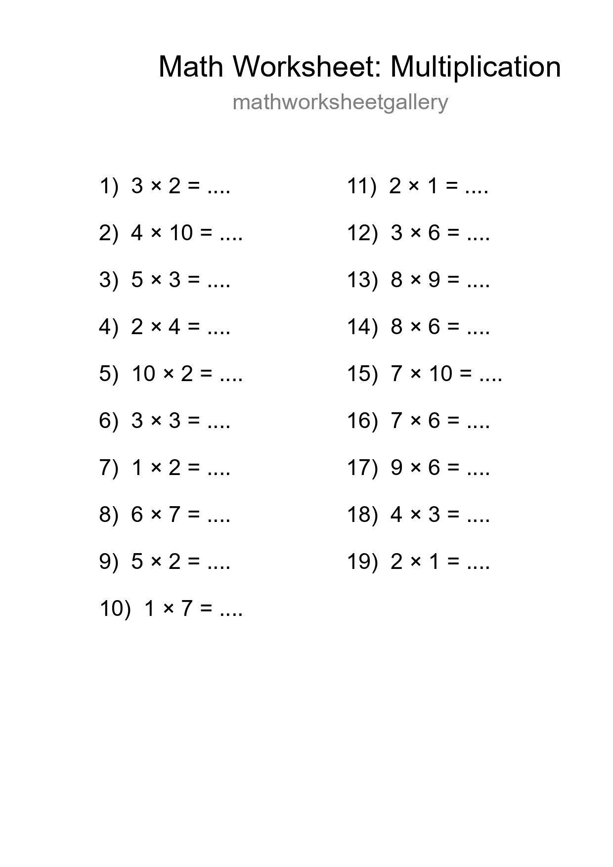 Free 19 Multiplication Math Worksheet For Grade 1 With Answers - Part 47