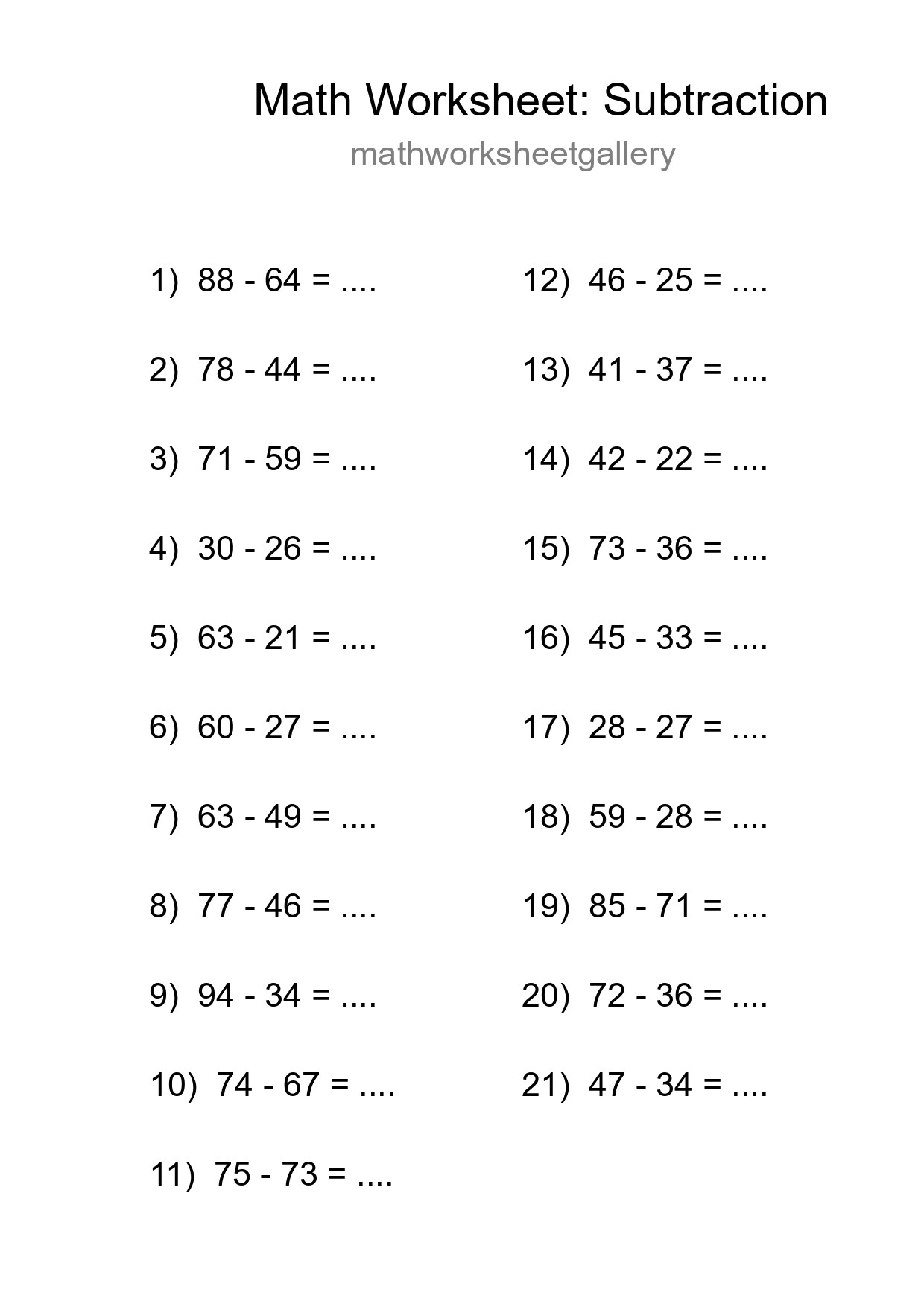 Free 21 Subtraction Math Worksheet For Grade 3 - Part 218