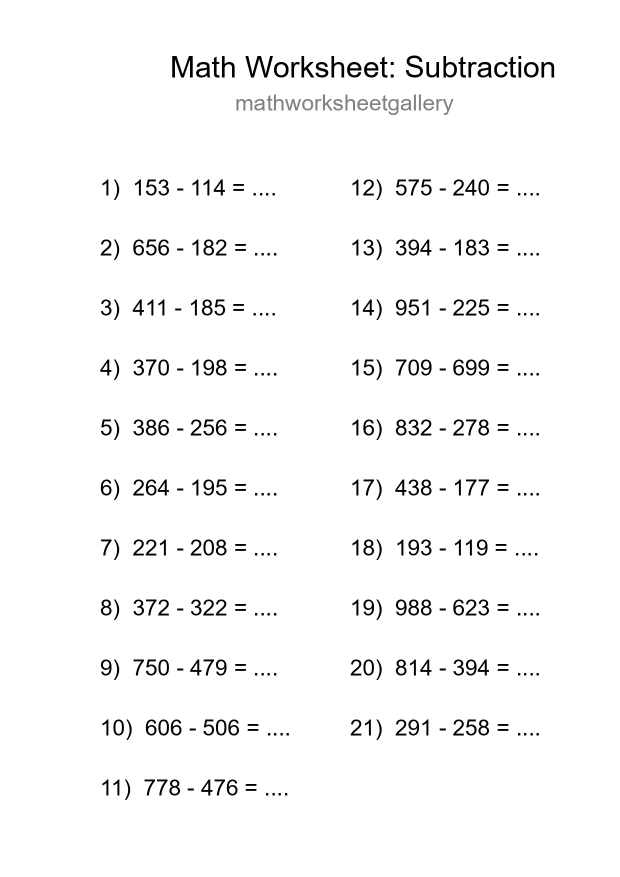 Free 21 Subtraction Math Worksheet For Grade 5 With Answers - Part 128