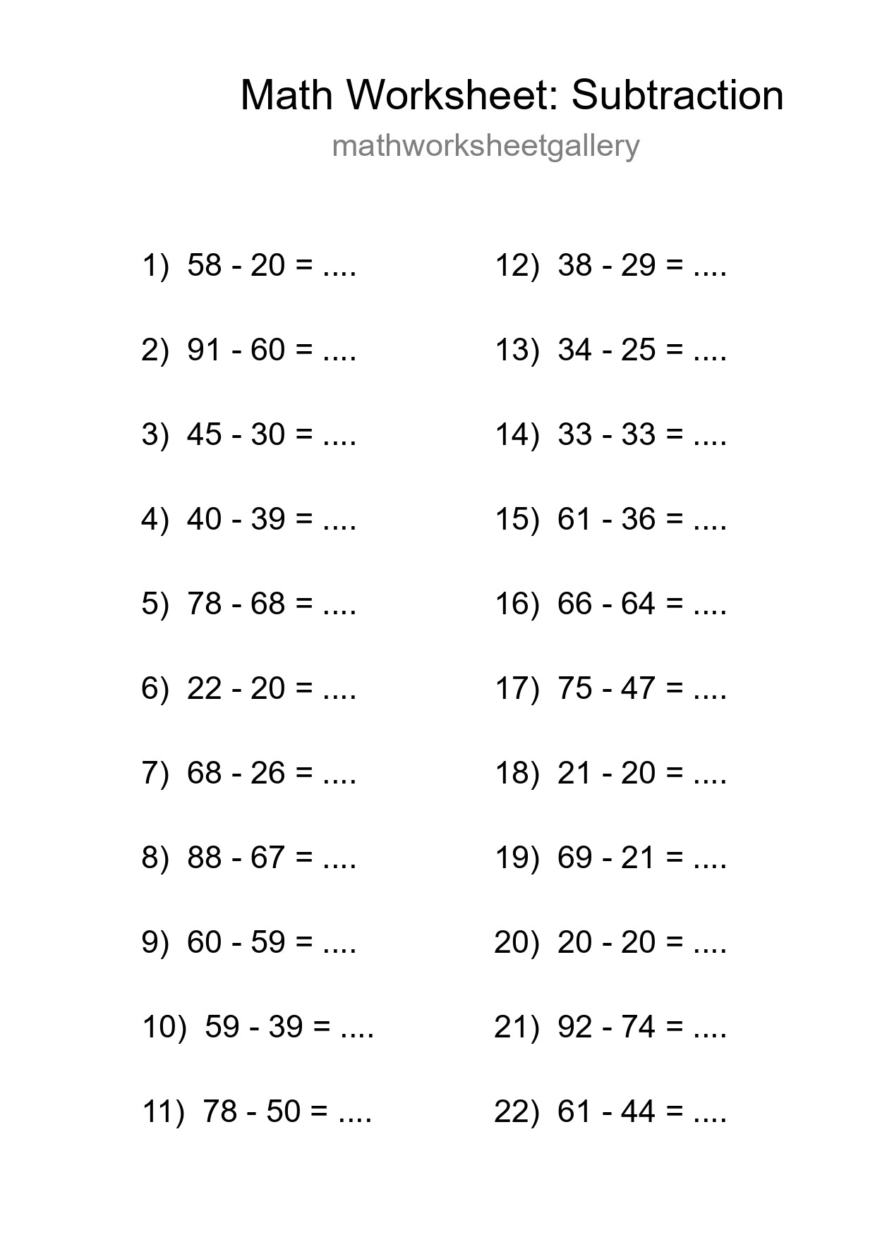 Free 22 Subtraction Math Worksheet For Grade 3 With Answers - Part 138