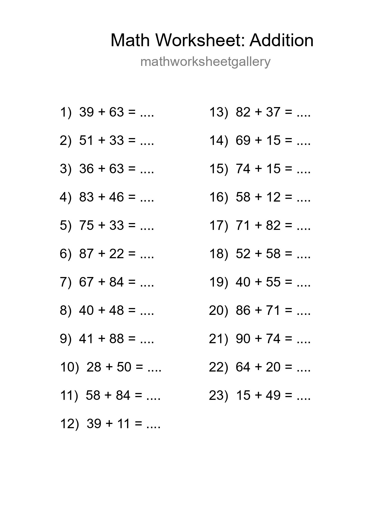 Free 23 Addition Math Worksheet For Grade 3 With Answers - Part 191