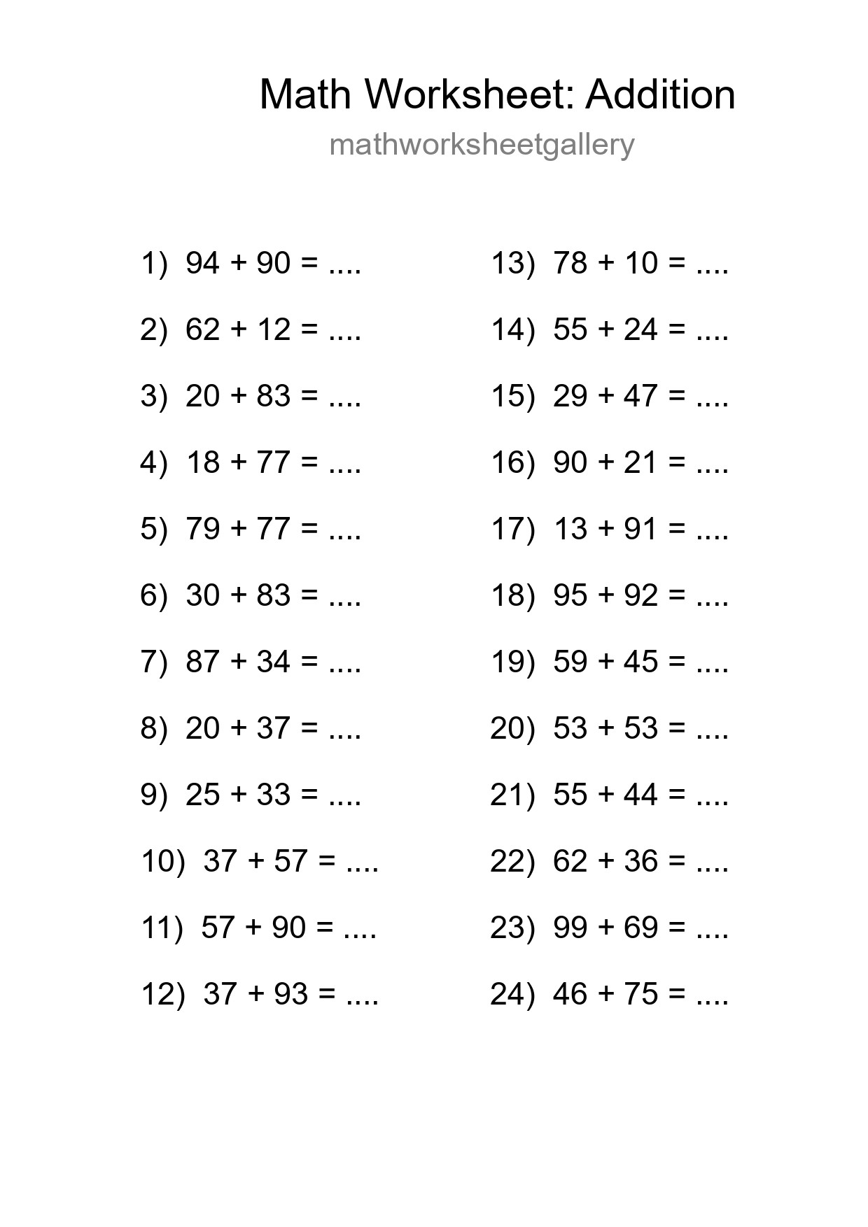Free 24 Addition Math Worksheet For Grade 3 With Answers - Part 21