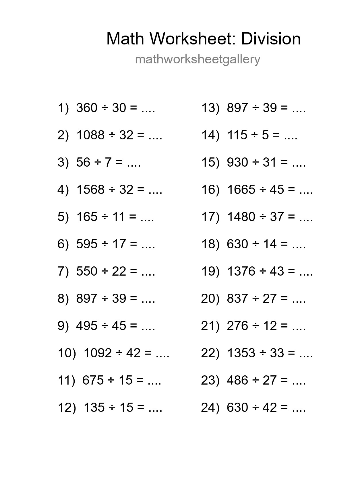 Free 24 Division Math Worksheet For Grade 2 With Answers - Part 144
