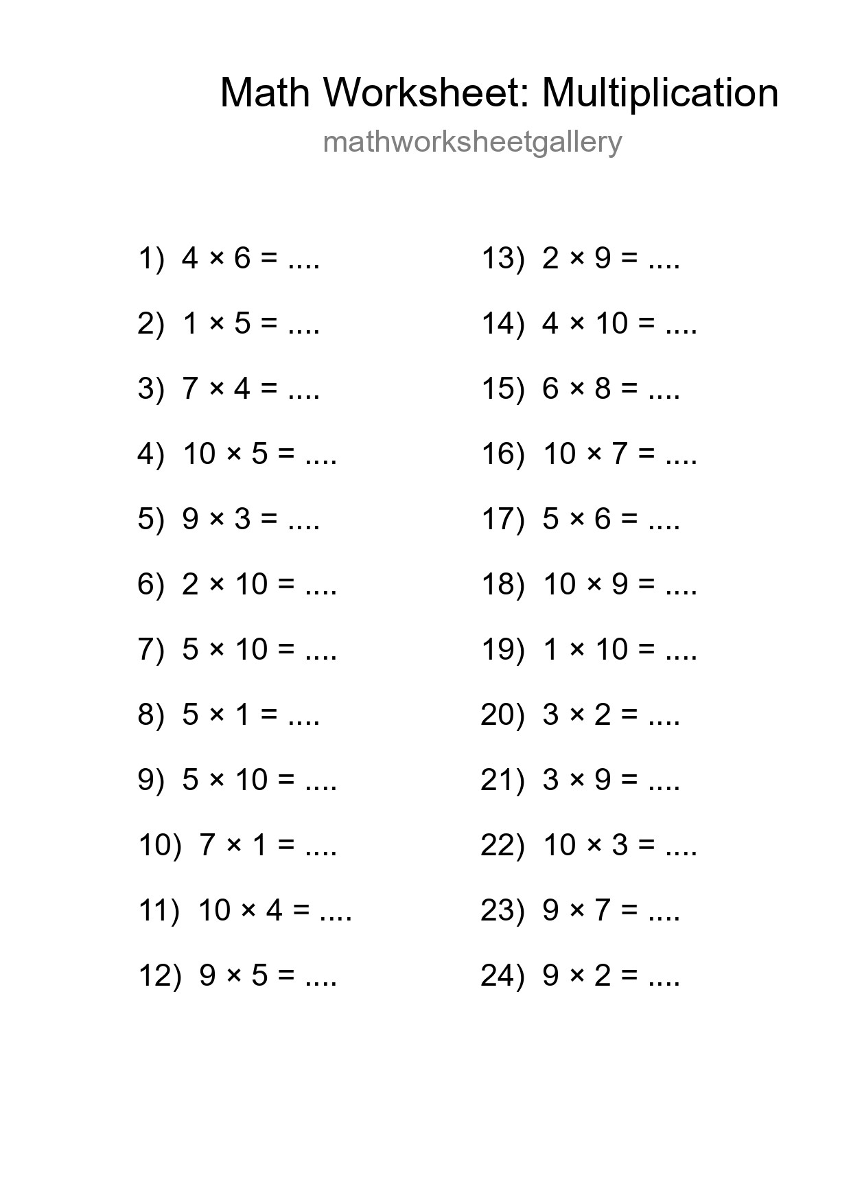 Free 24 Multiplication Math Worksheet For Grade 1 With Answers - Part 87