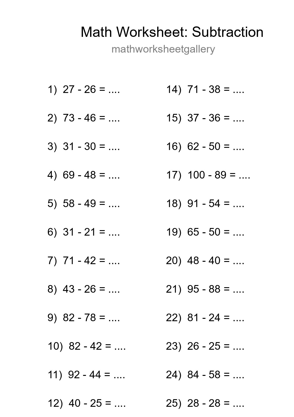 Free 26 Subtraction Math Worksheet For Grade 3 - Part 98