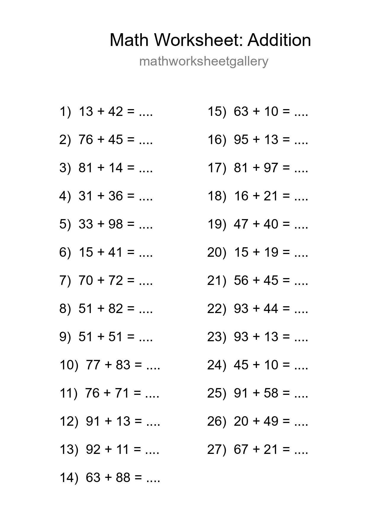 Free 27 Addition Math Worksheet For Grade 3 - Part 71