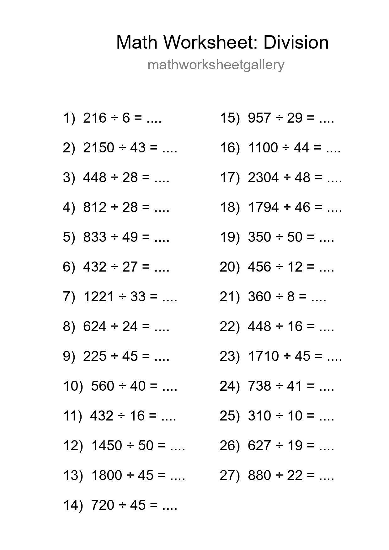 Free 27 Division Math Worksheet For Grade 2 With Answers - Part 44