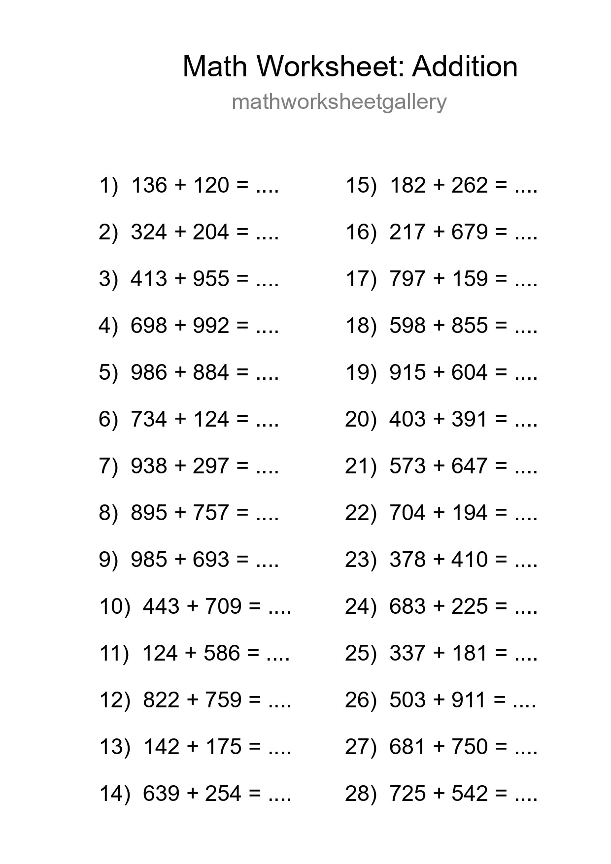 Free 28 Addition Math Worksheet For Grade 5 - Part 81