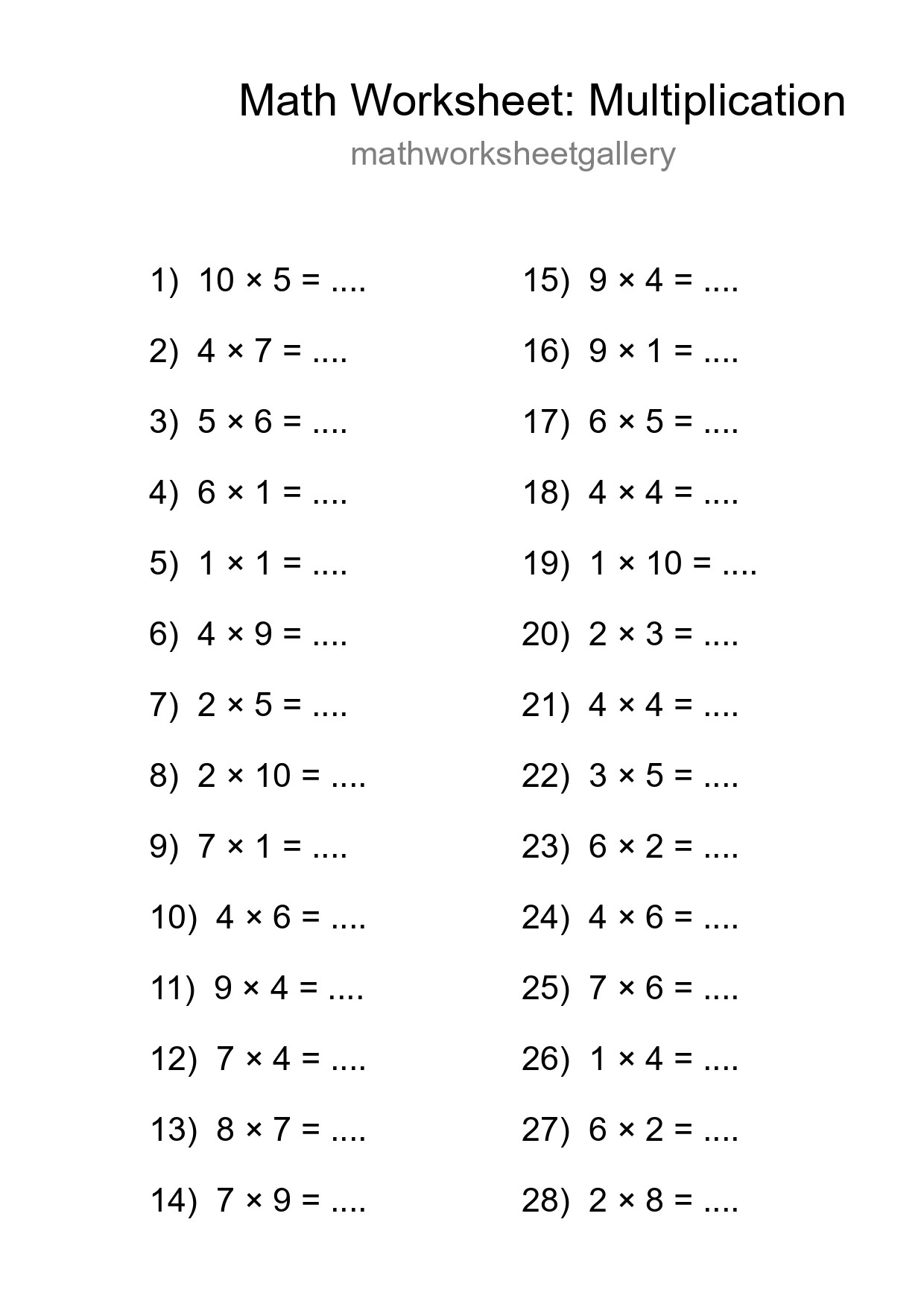 Free 28 Multiplication Math Worksheet For Grade 1 With Answers - Part 247