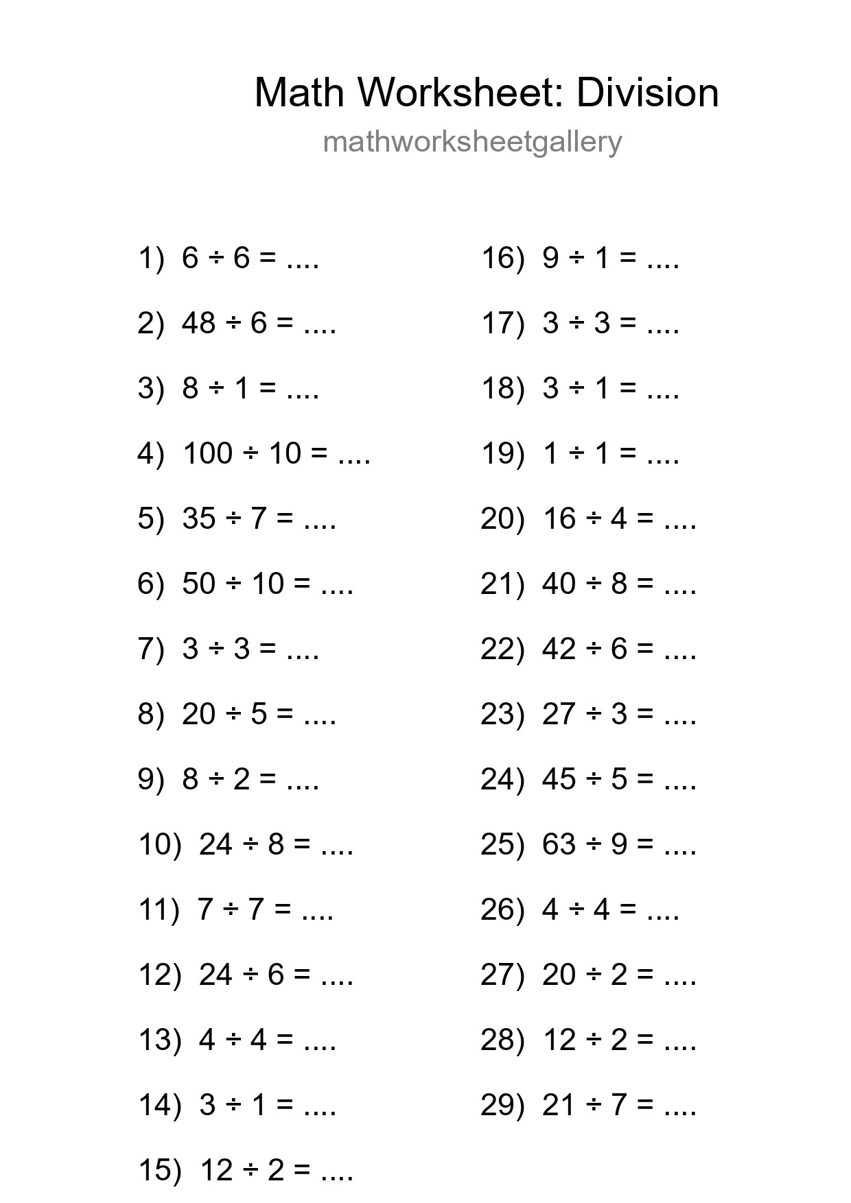 Free 29 Division Math Worksheet For Grade 1 - Part 104