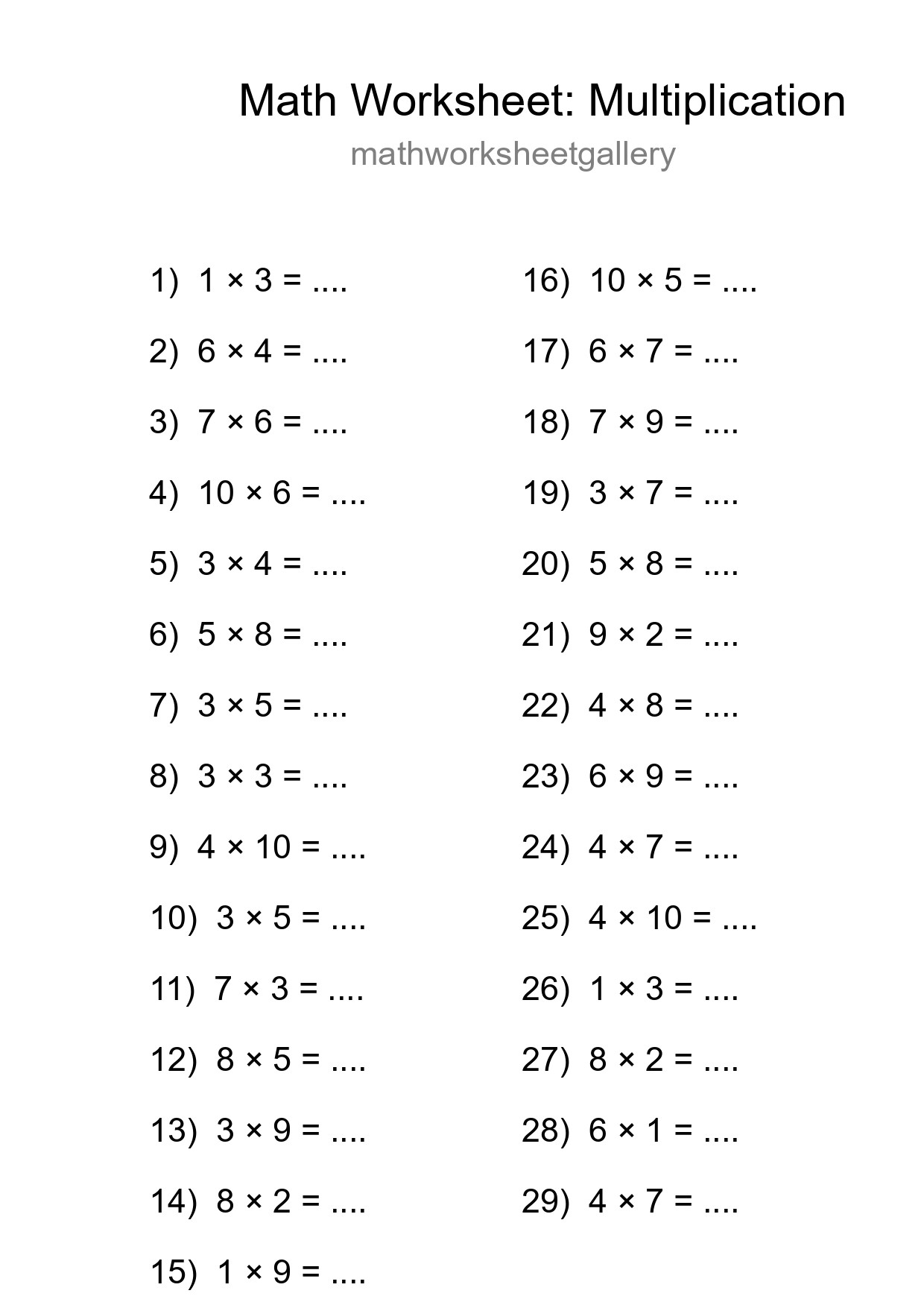 Free 29 Multiplication Math Worksheet For Grade 1 - Part 297