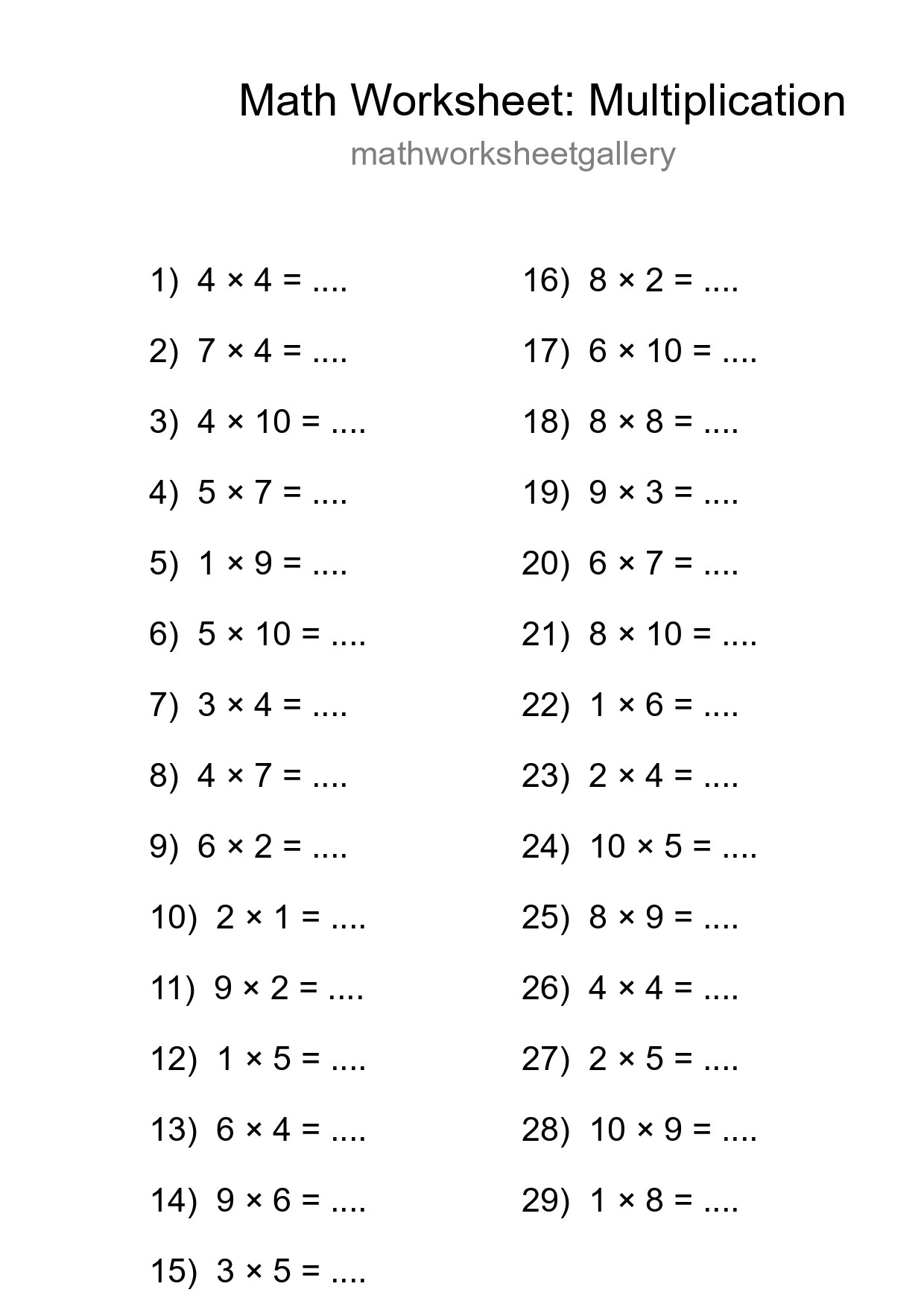 Free 29 Multiplication Math Worksheet For Grade 1 With Answers - Part 77