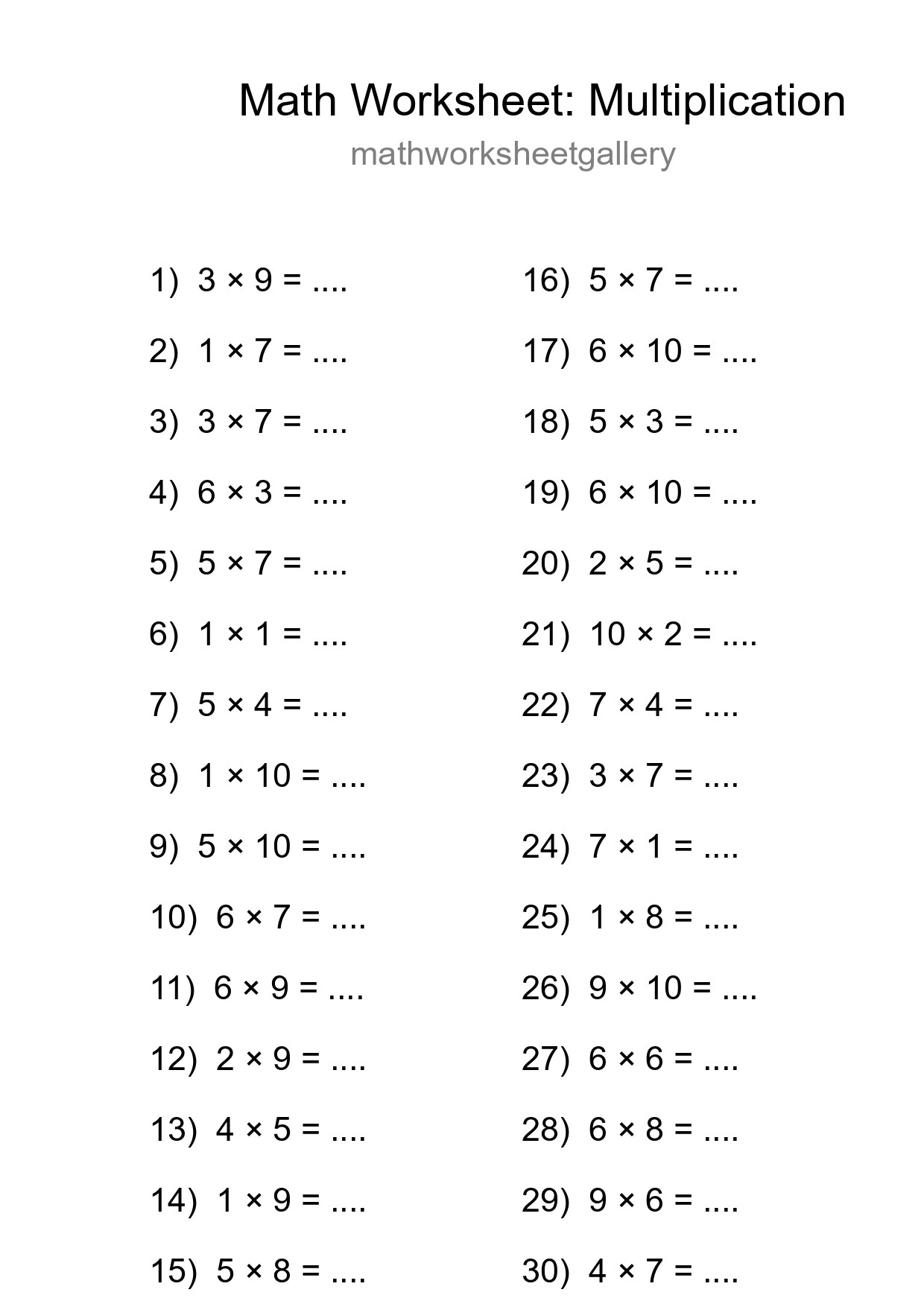 Free 30 Multiplication Math Worksheet For Grade 1 With Answers - Part 267